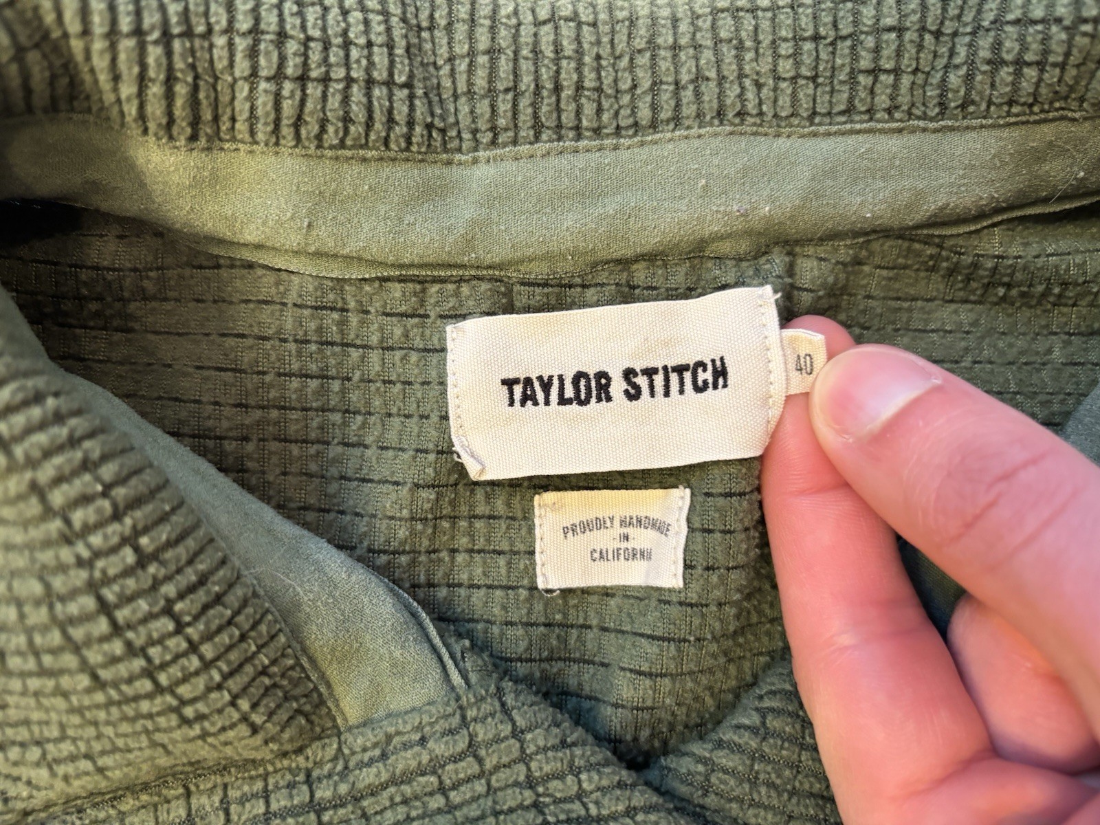 Taylor Stitch The Pack Shirt Snap Pullover Mens Size 40 Olive Green Waffle Weave