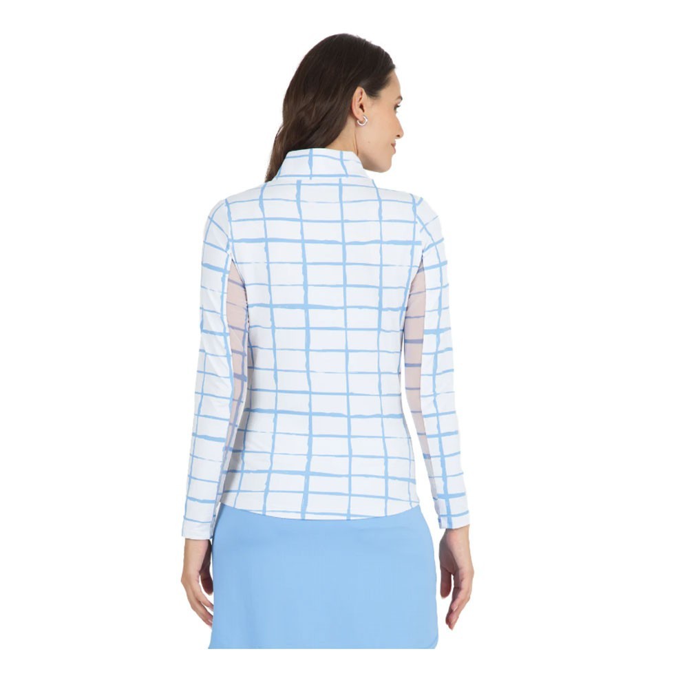 $101 IBKUL Women’s Cordova Print Long Sleeve Mock Neck Top-White/Turq-XSmall-New