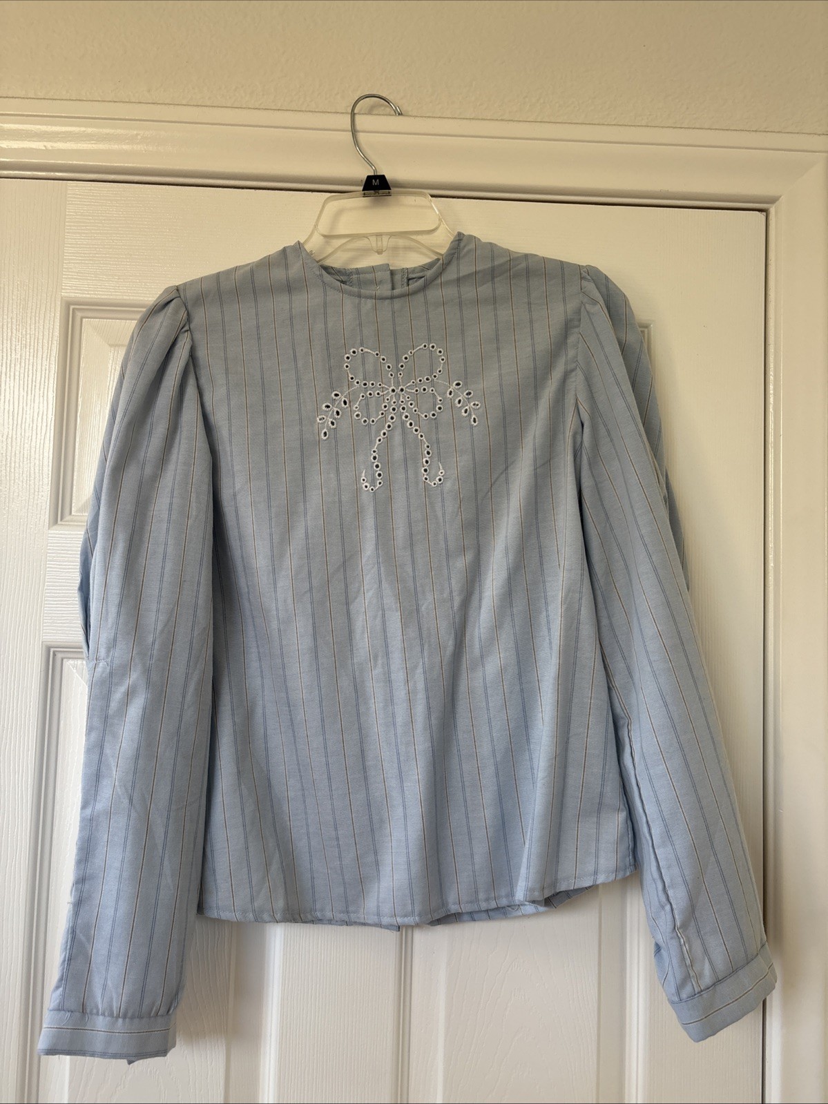 Vintage Cotton Victorian Sleeve Top With Button Down Back And Embroidered Bow