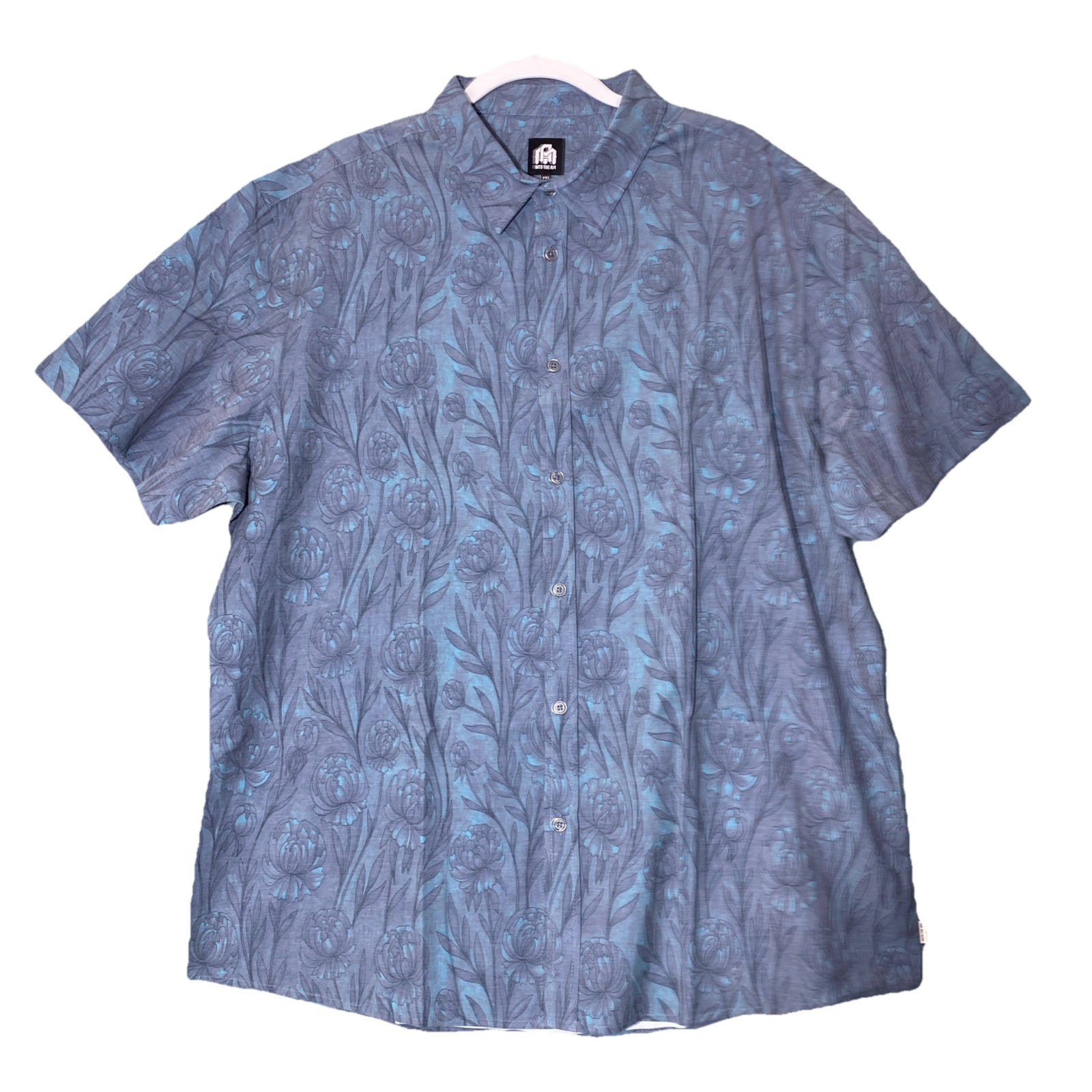 Into The AM Relaxed Button Up Blue Tonal Floral Short Sleeve Casual Mens 2XL