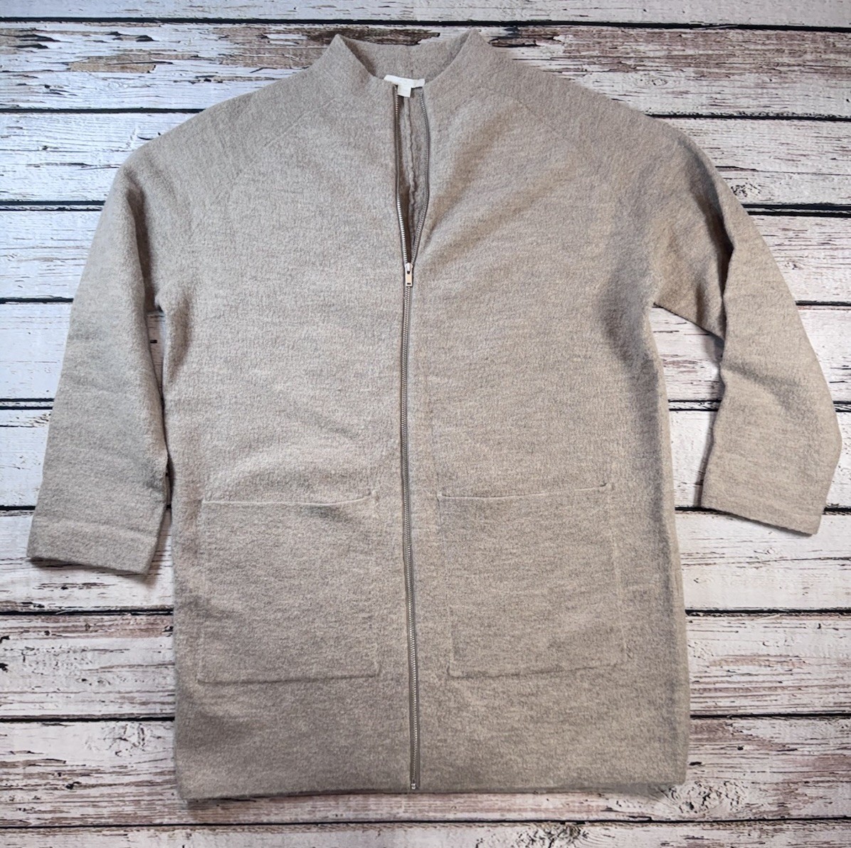 COS Women’s Beige Tan Full Zip Wool Sweater Jacket Size Small Quiet Luxury
