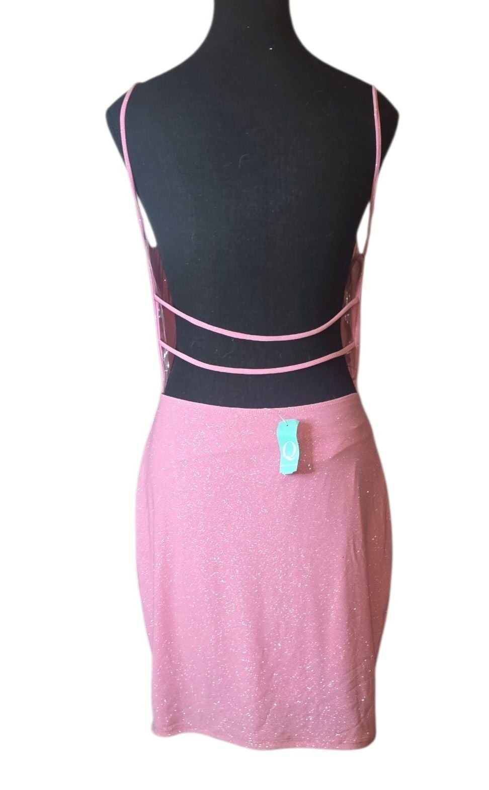 Q Fashion Pink Glitter Cowl Neck Spaghetti Strap Bodycon Mini Dress