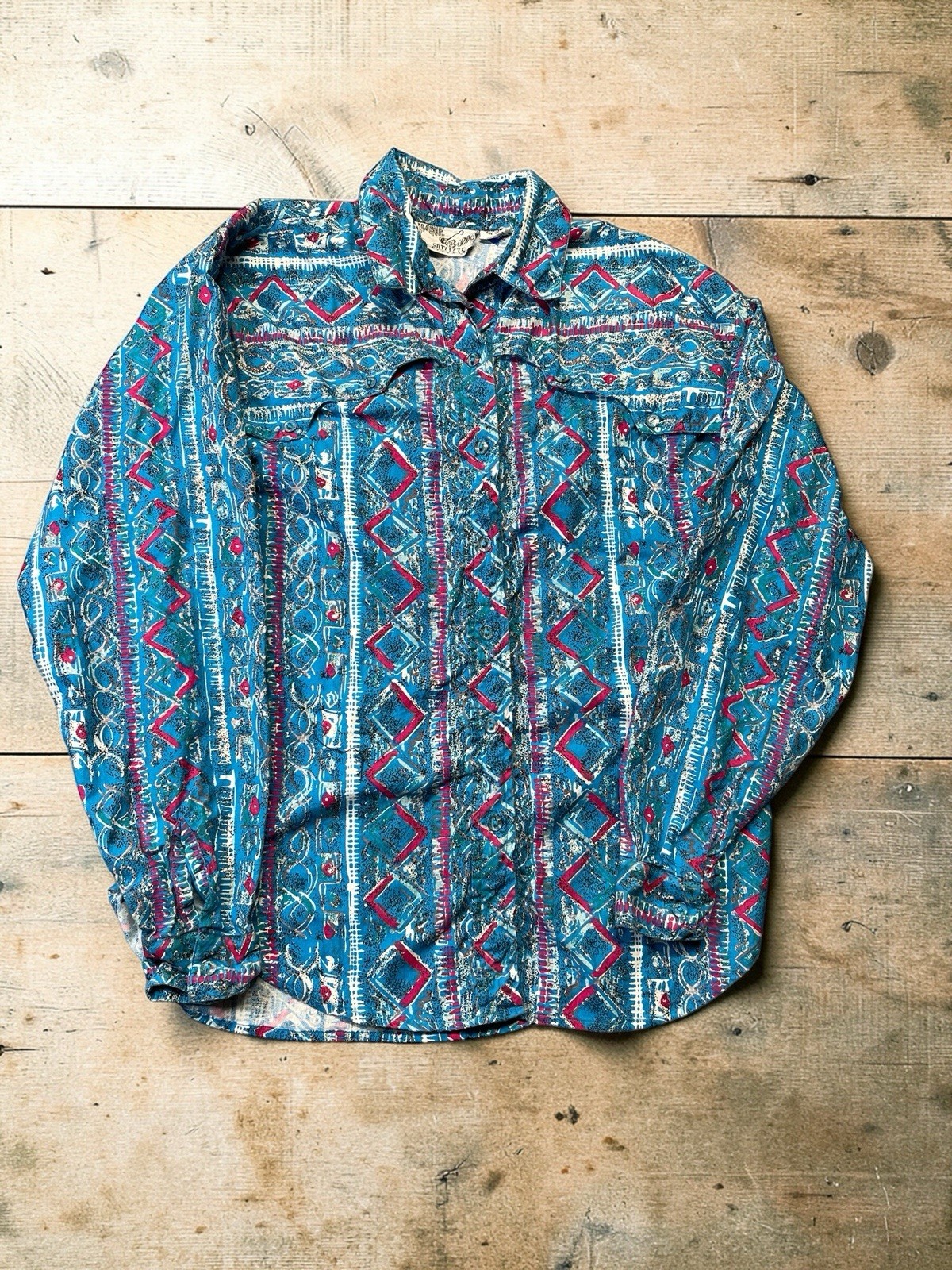 VTG 90s Mine & Bills Aztec Southwestern Print Western Button Down Shirt M