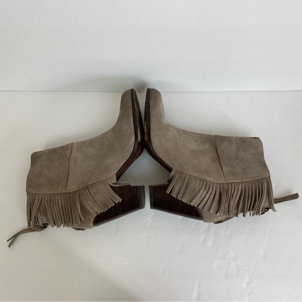 ASH Stone Suede Leather QUICK Pull On Fringe Stacked Heel Boots EU 38