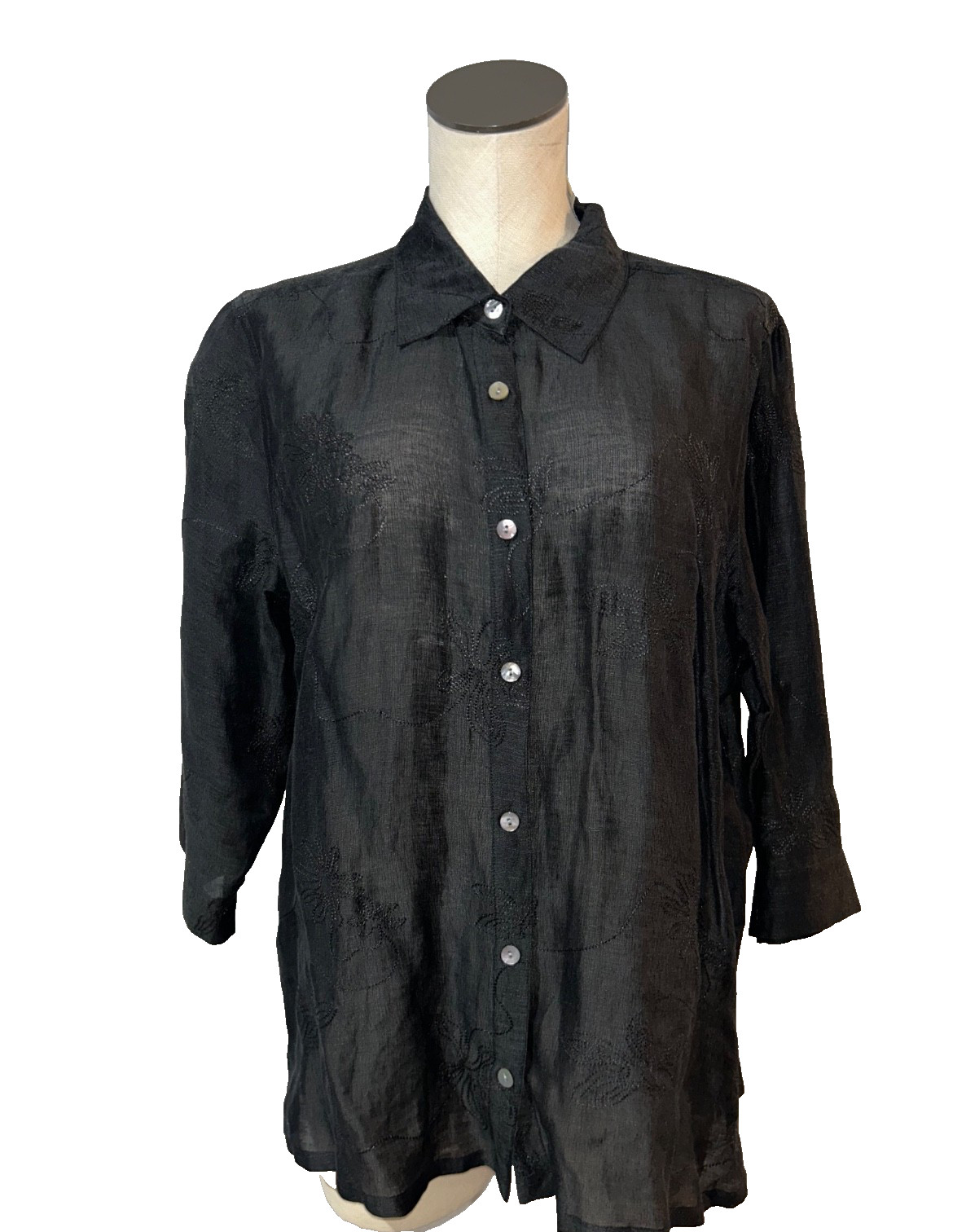French Laundry Women’s Vintage Silk Linen Embroidered Button Up Shirt size XL