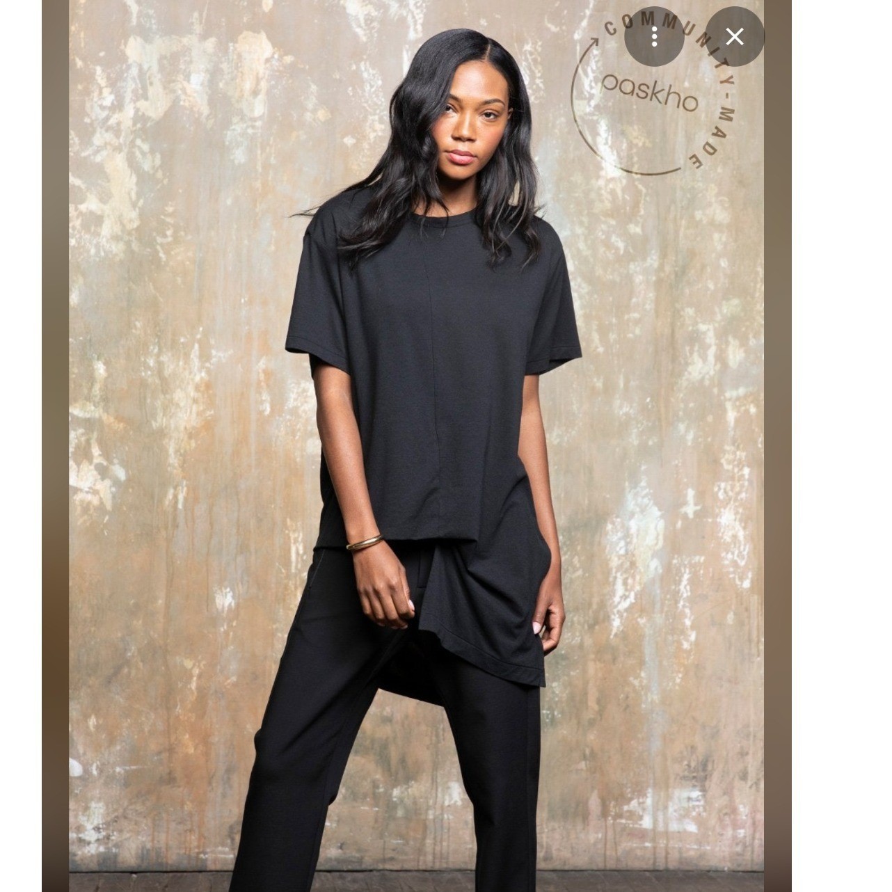 Paskho Women’s Wisdom Top Bee’s Blend Asymmetrical Black Lagenlook- XS