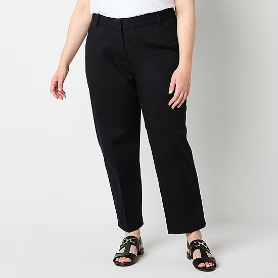 Liz Claiborne Emma Women’s Mid Rise Plus Size Ankle Pant Twill Stretch Black