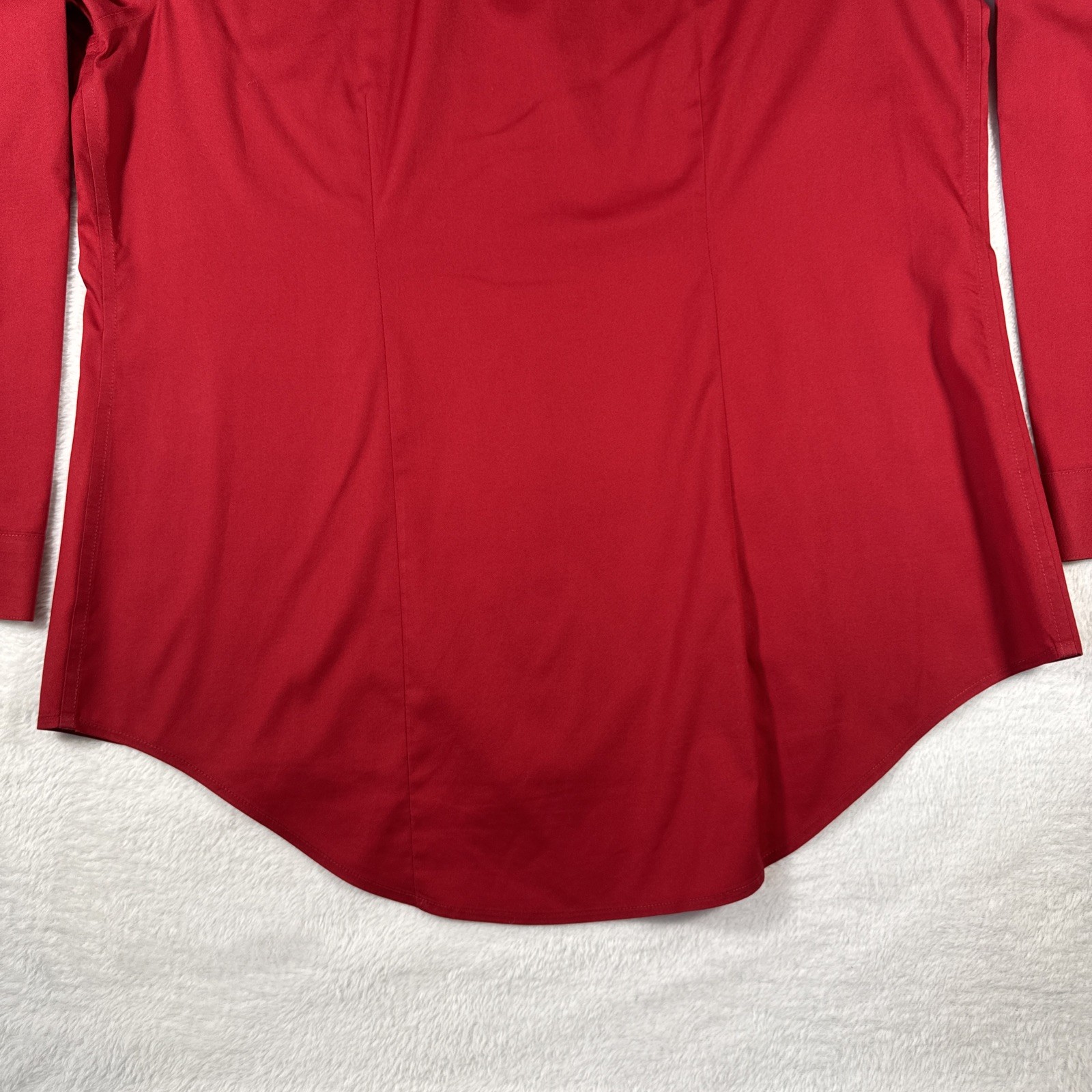 Chico’s Size 2/Large Solid Red Rhinestone Collar No-Iron Long Sleeve Button Down