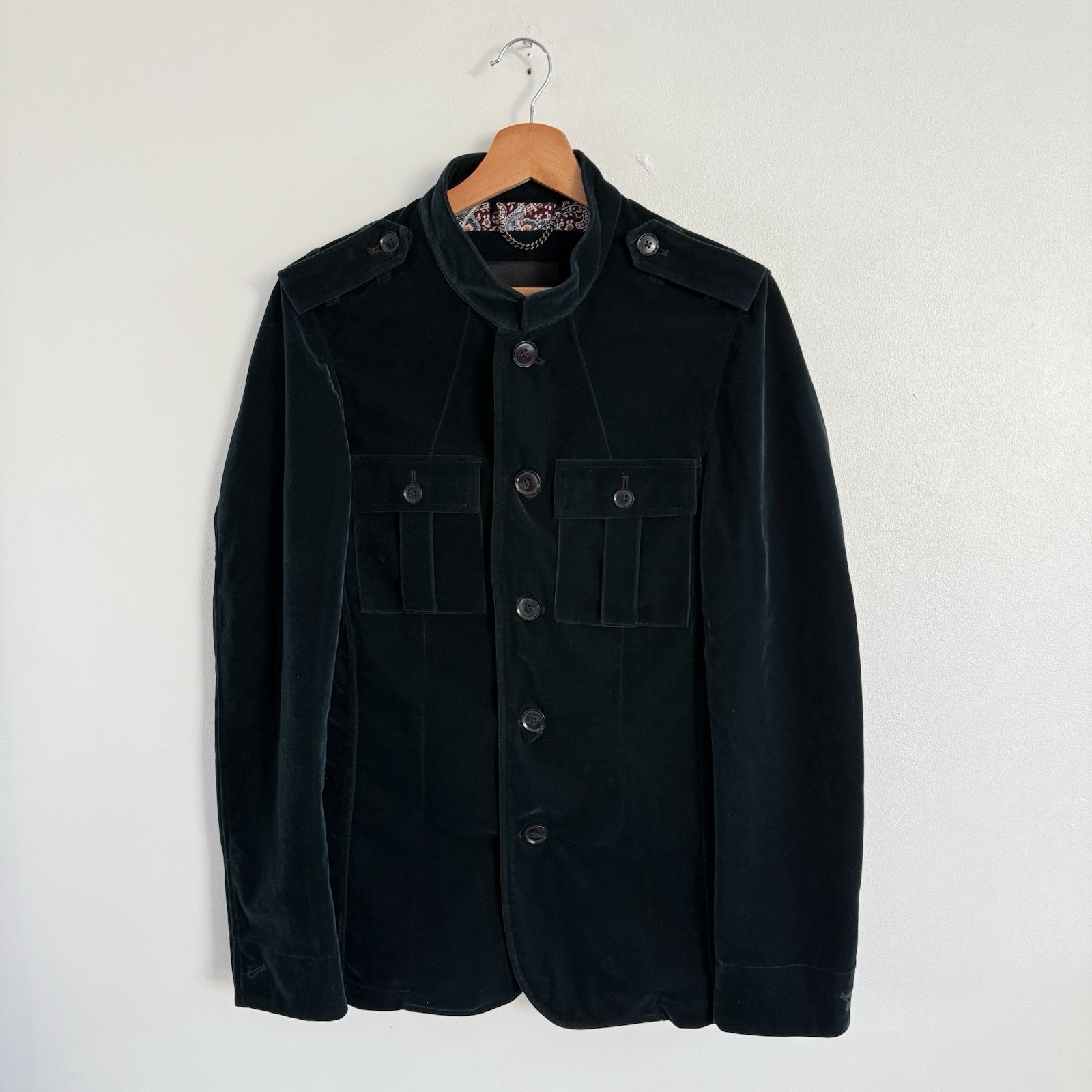 Phix Velvet Jacket Small Teal Button Up Retro Rock Army Military