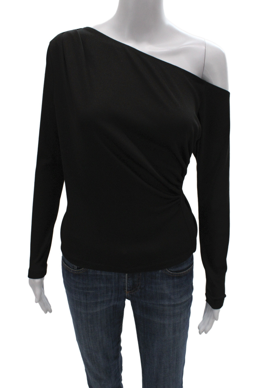 LNA Womens Black Long Sleeve Top Solid Polyester Spandex Size S