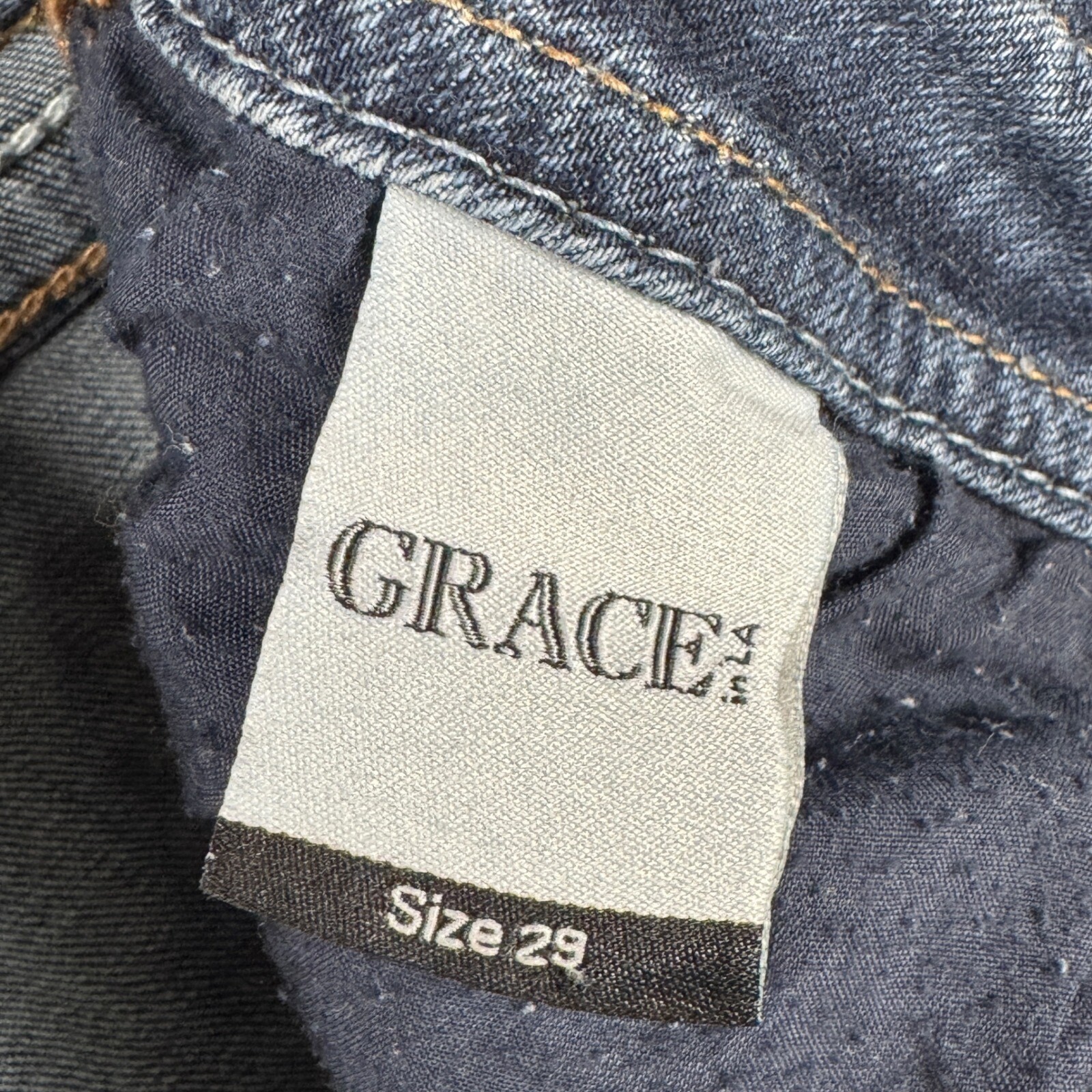 Grace in LA Denim Shorts Embellished Frayed Hem Blue Size 29 Heavy Stitch Y2K