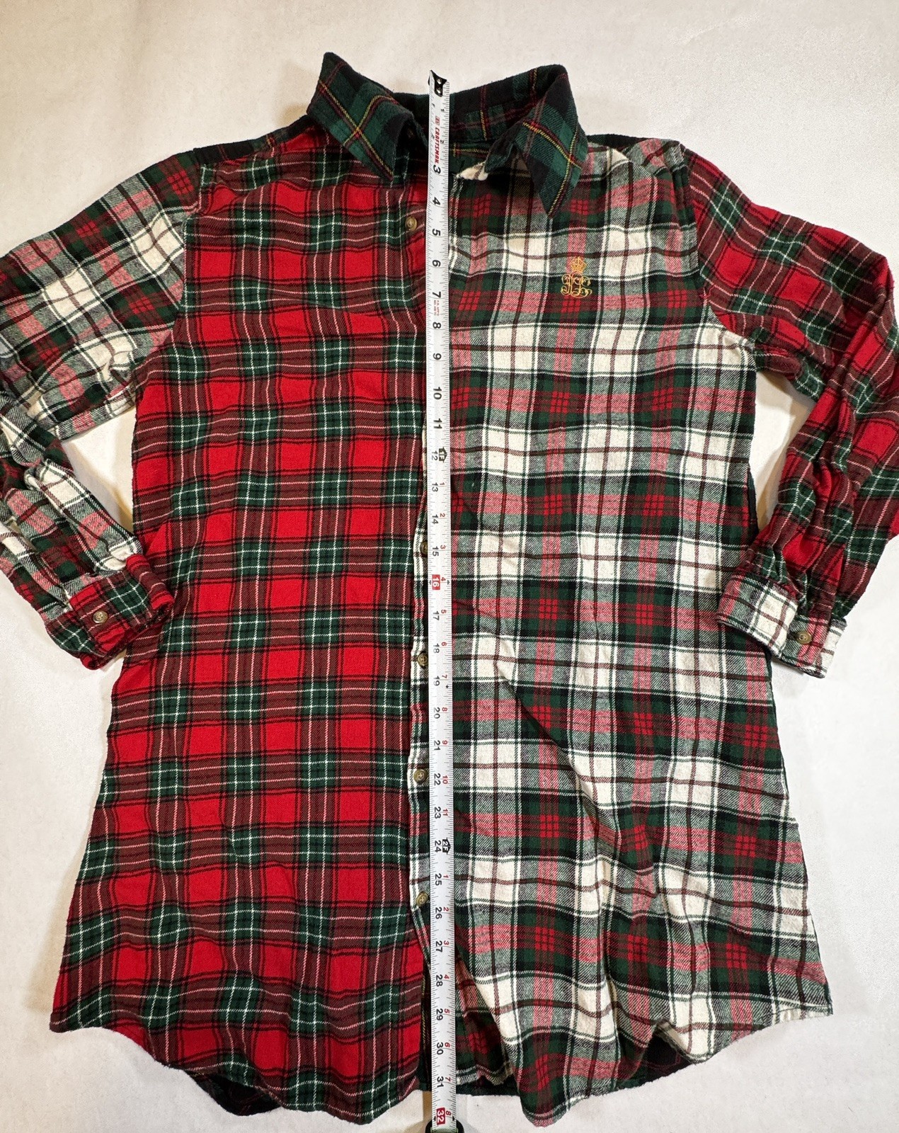 Lauren Ralph Lauren Plaid Patchwork Flannel Button Down Tunic Shirt Women’s M