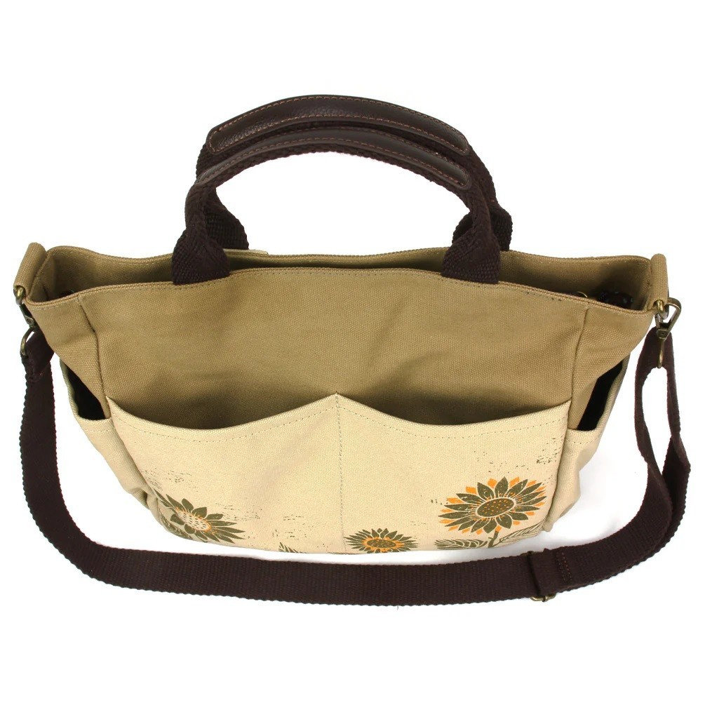 CHALA SUNFLOWER Canvas Print Pocket Tote Detachable Crossbody Strap (Sand) NWT