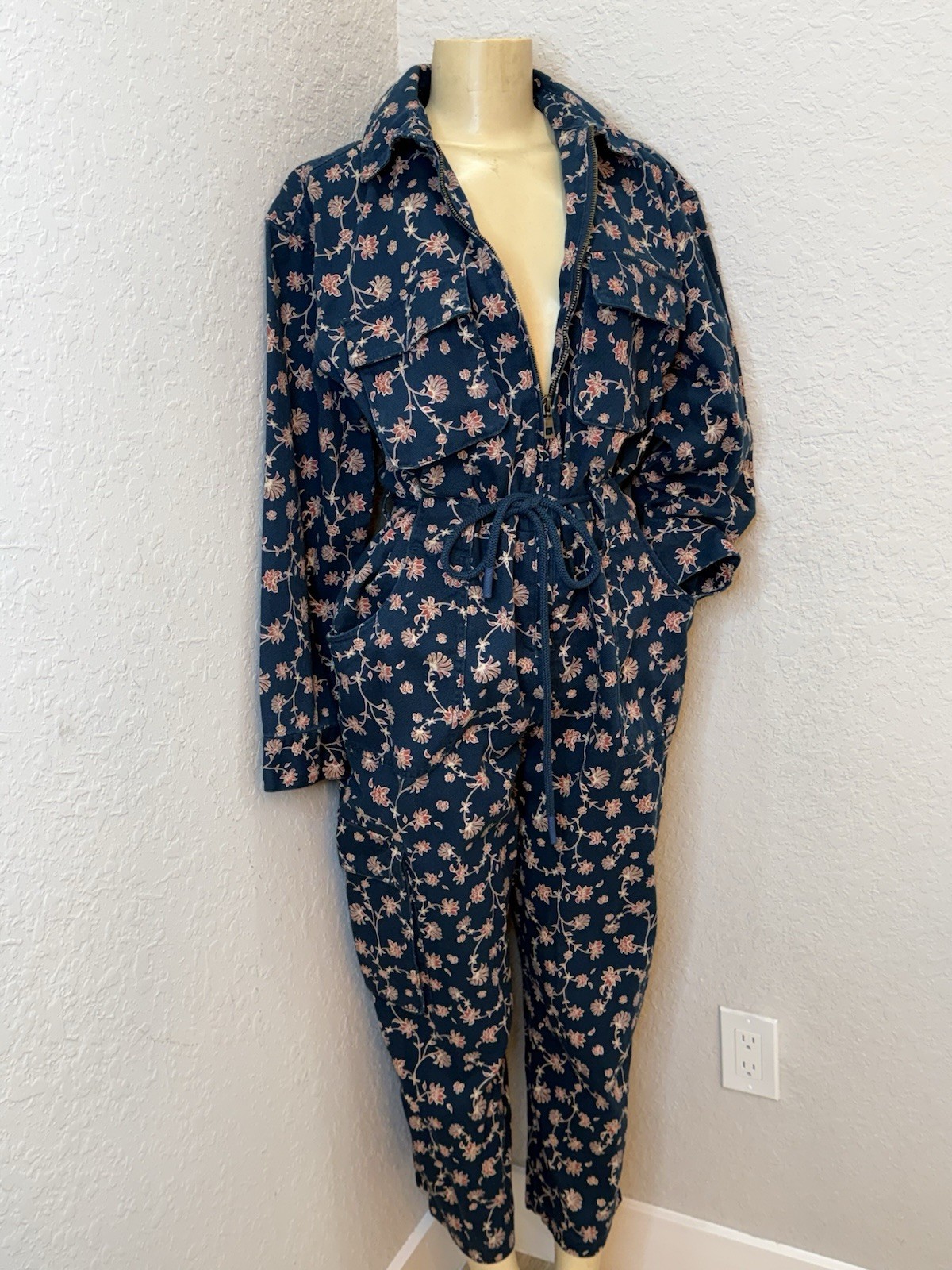 Future Collective Floral Zip Front Collared Long Sleeve Pockets Jumpsuit 10