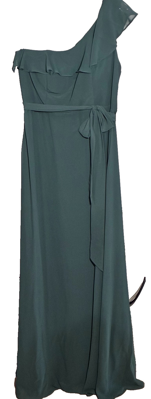 NWT-B Levkoff 7130 Chiffon 1 Shoulder Dress w/Ruffle (Evergreen)-Sz 12 MSRP $183