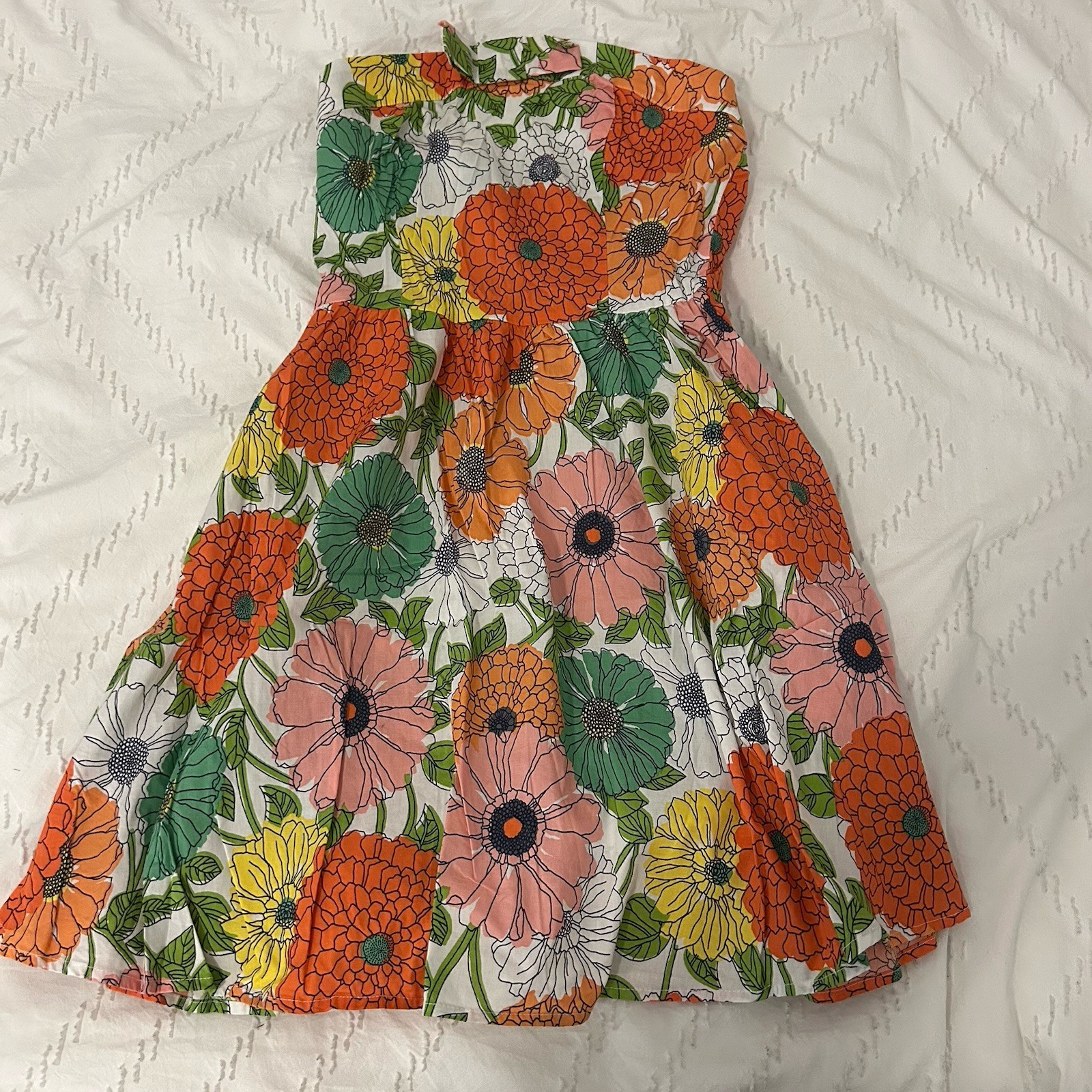 Bebop Women’s Juniors Retro Colorful Floral Strapless Dress Small Bohemian Beach