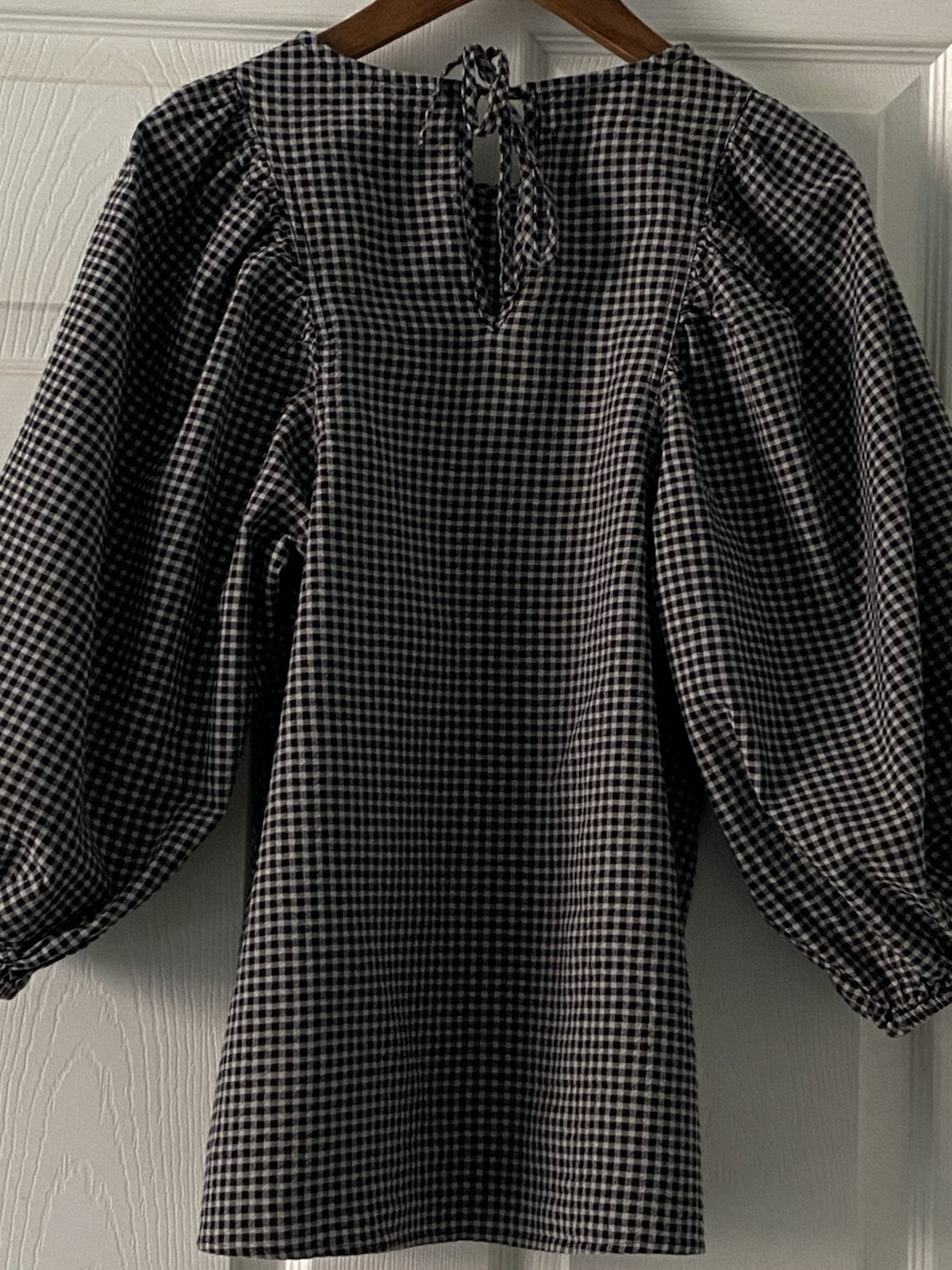 TOAST Black & White Gingham Cotton Round Neck Balloon Sleeve Blouse Size 6