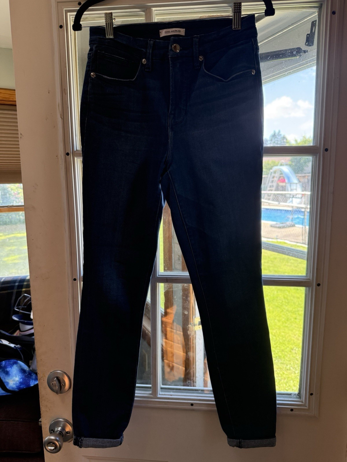 Good American Women’s Slim Skinny Jeans Blue Dark Wash Cotton Denim 5-Pocket