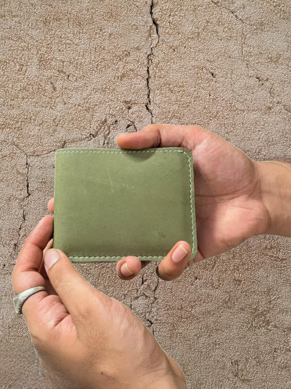 Vintage Green Leather Wallet Designer Unisex Card Holder Bifold Cash Money Purse