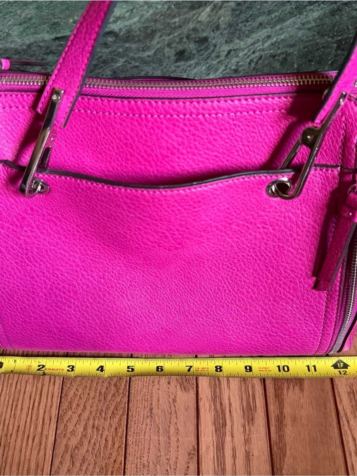 Calvin Klein Bright Fuchsia Pebbled Leather Satchel Tote with Silver Hardware