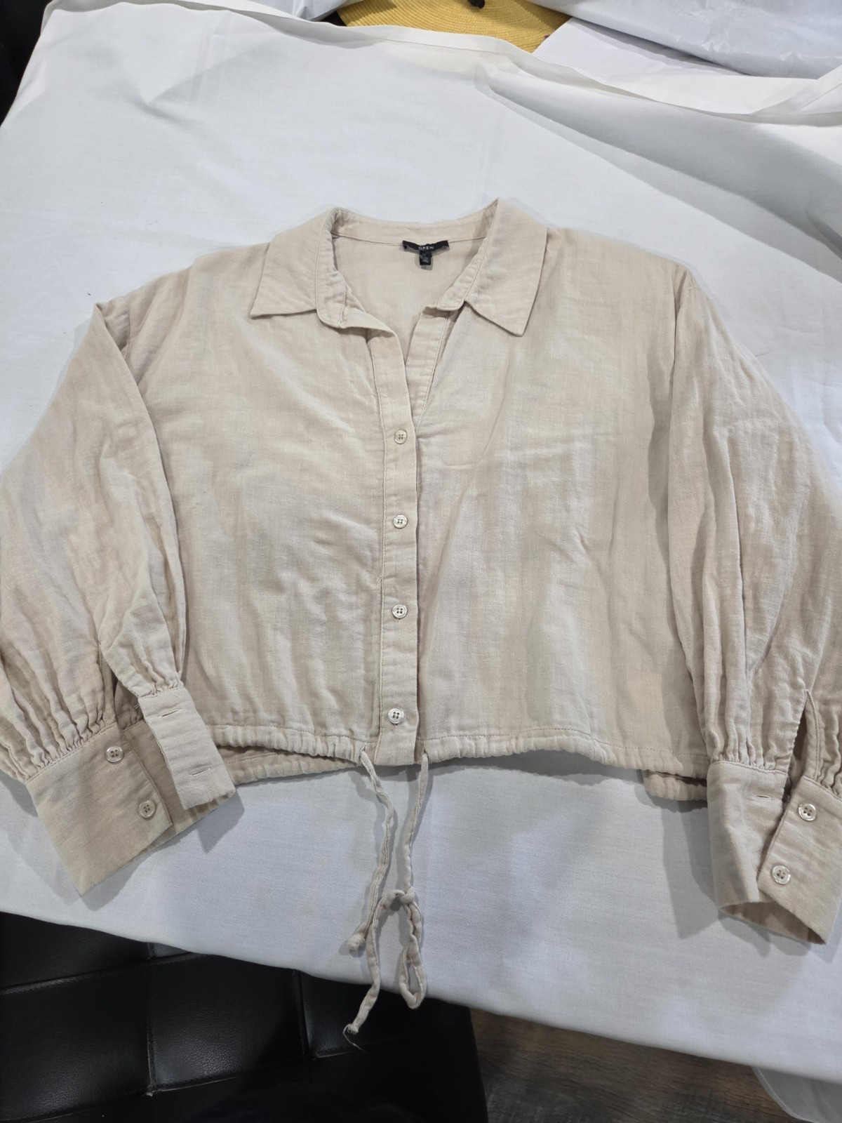 Drew Women’s Beige Split Neck Cotton Gauze Blouse, Size M