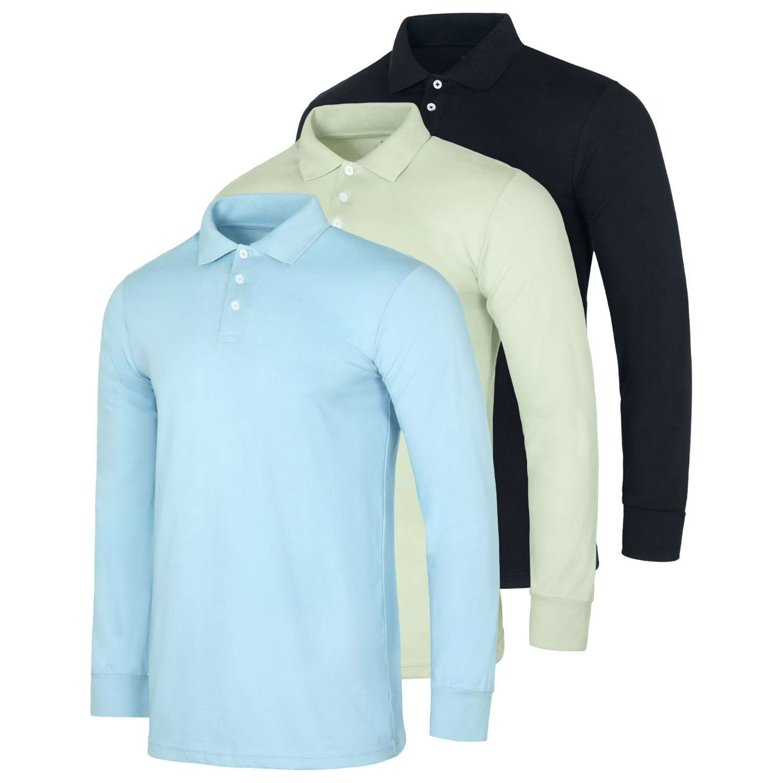 3-Pack: Men’s Cotton Jersey Long-Sleeve Polo Shirts (S-3XL)