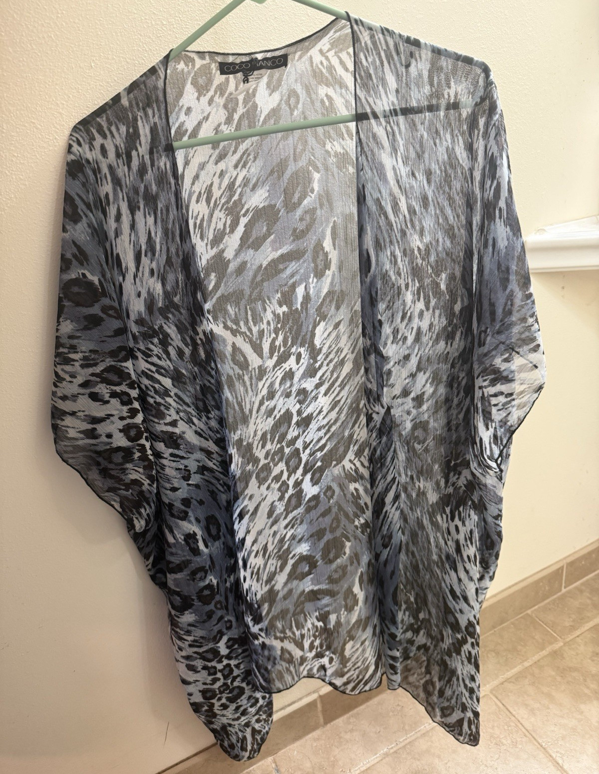 COCO BIANCO Womens Sheer Leopard Print Knee Length Cardigan Size L