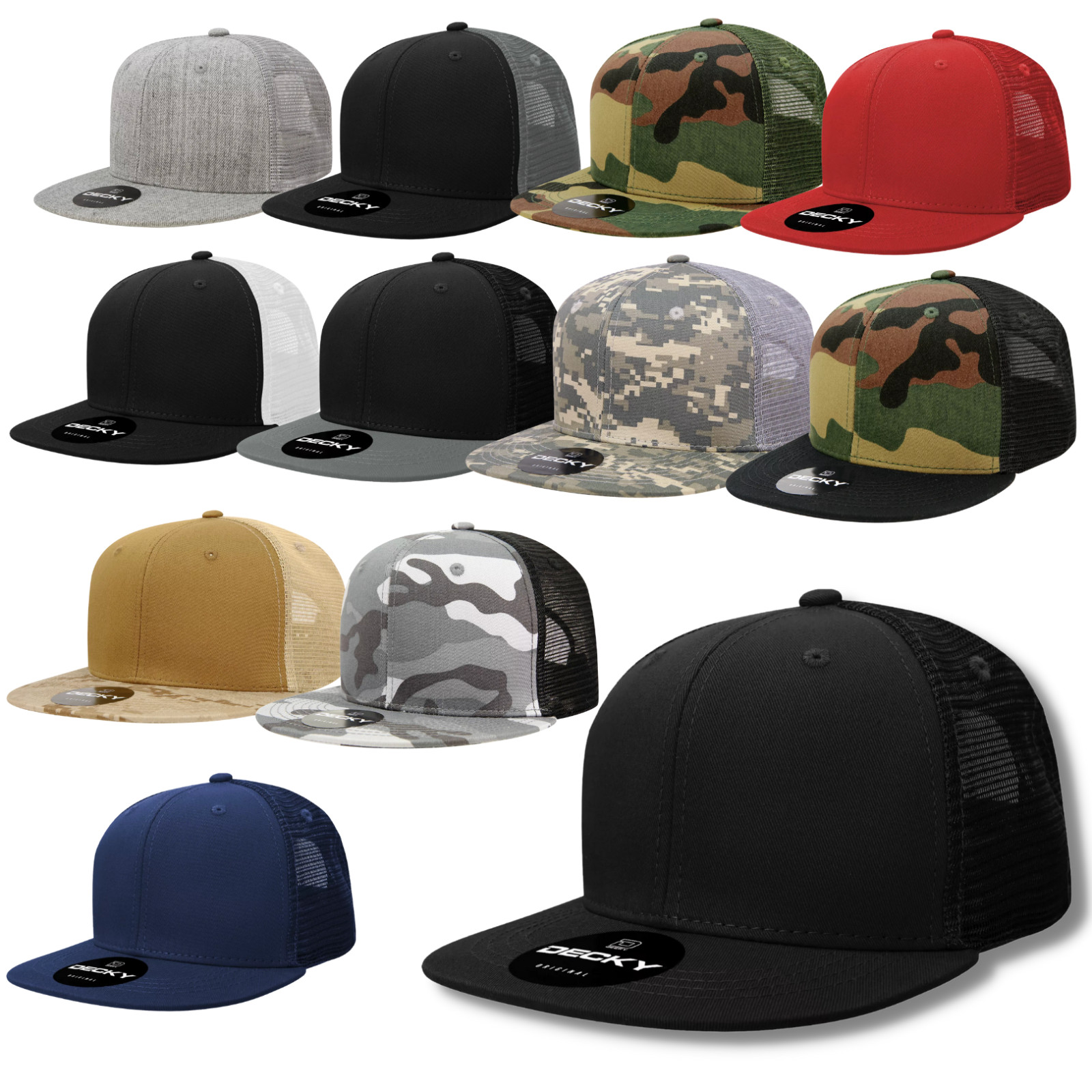 Solid Blank Plain Mesh Flat Bill Snapback Panel Trucker Baseball Ball Cap Hat