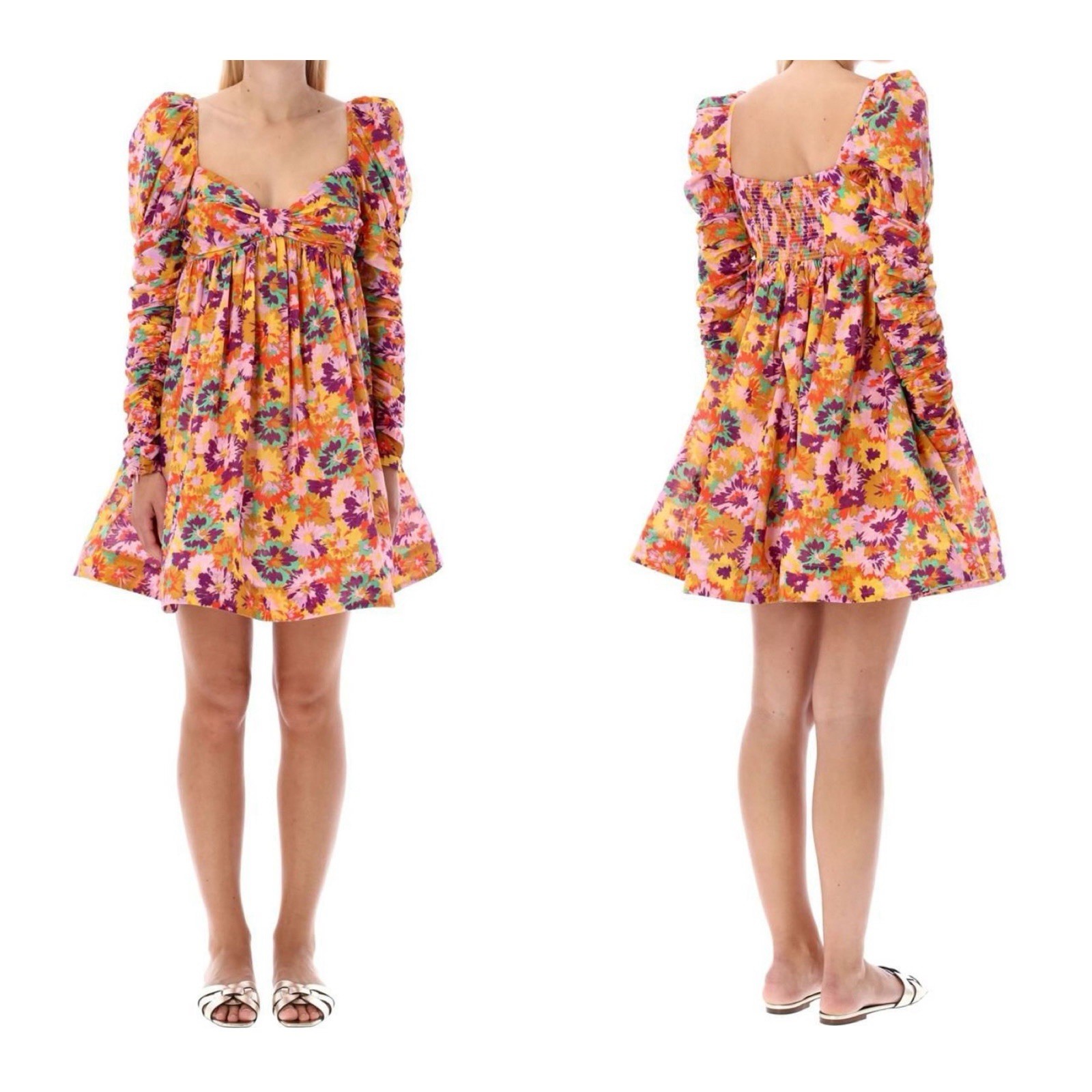 Zimmermann Violet Twist Front Mini Dress in Mustard Multi Floral Size 0P | US 2P