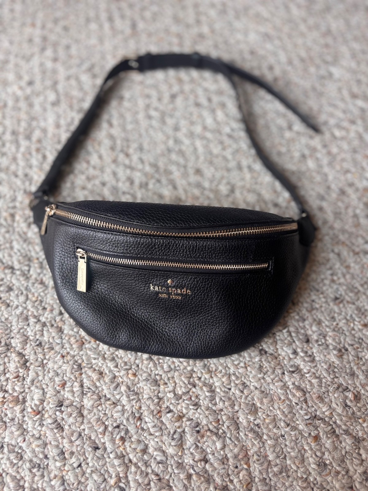 NWT Kate Spade Pebbled Leather Belt Bag Black Crossbody Fanny Pack Gold Hardware