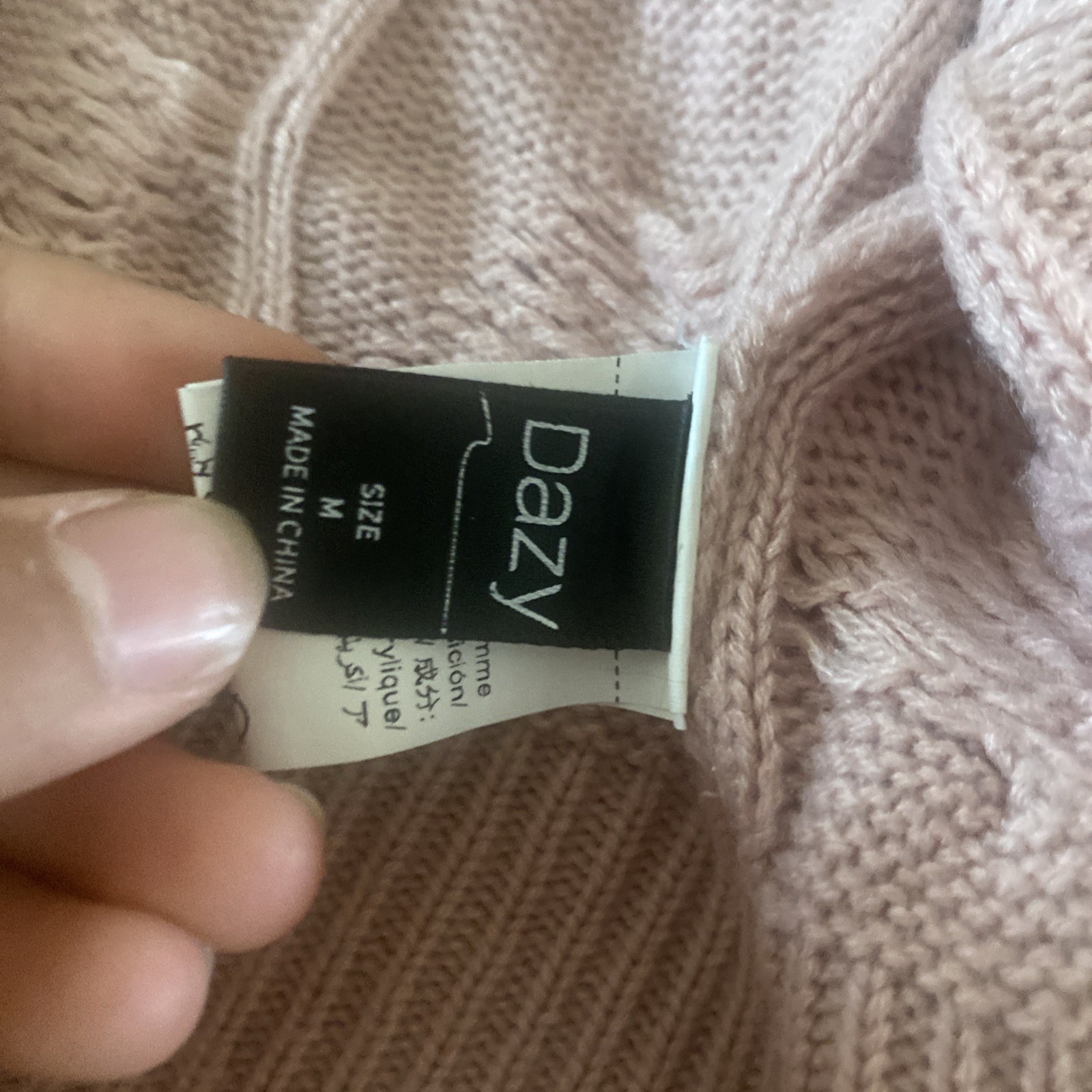 Dazy Women’s Small Button Up V Neck Cropped Pink Cable Knit Cardigan Sweater