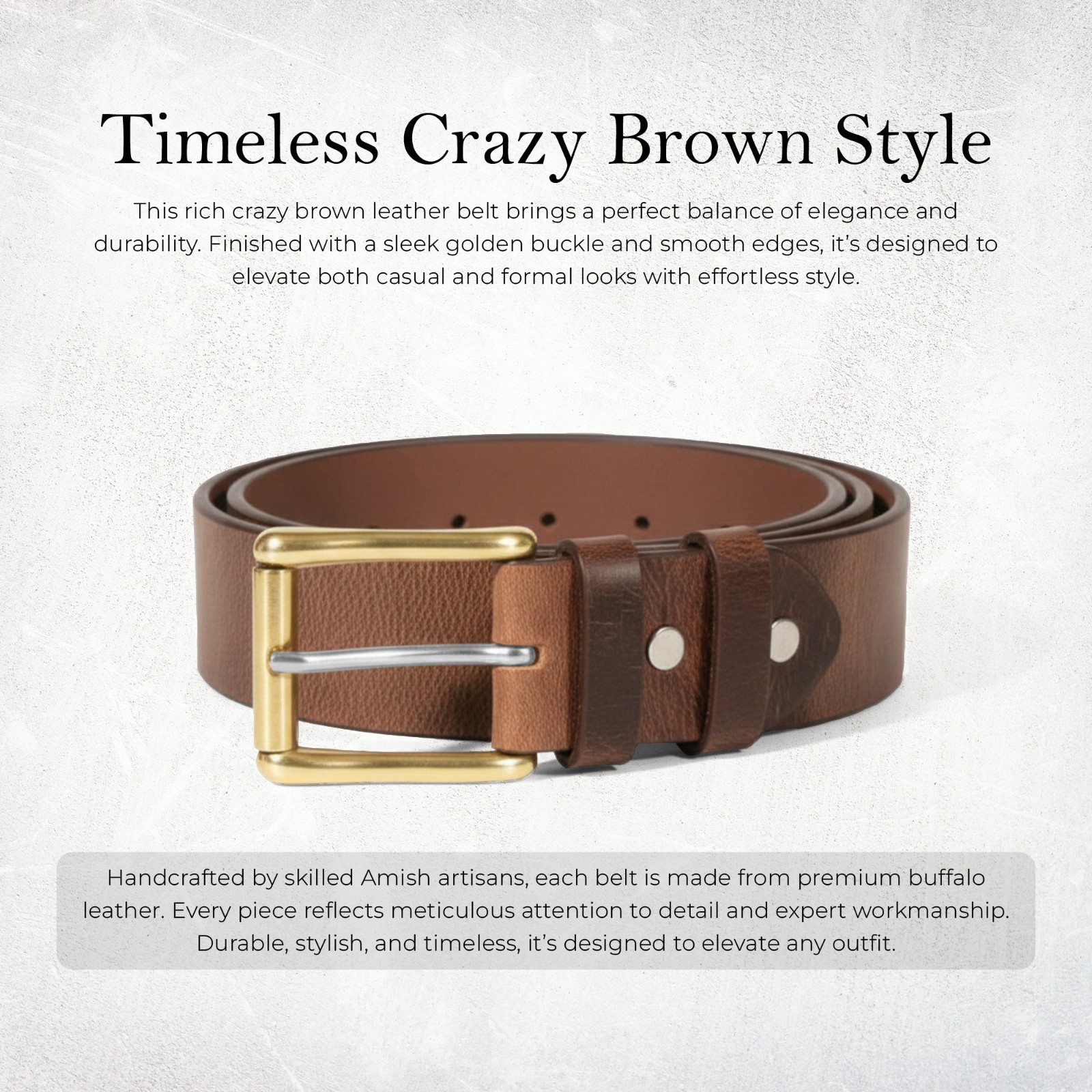 Men Full Grain Buffalo Leather Belt USA Amish Made Heavy Duty Replaceable Buckle