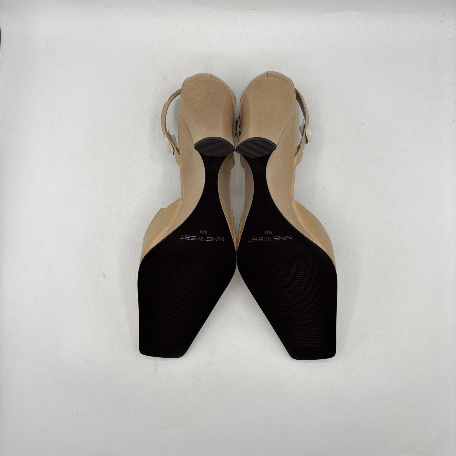 Nine West Womens 8.5M Leather Slingback Wedge Heels Natural Nude Never Worn