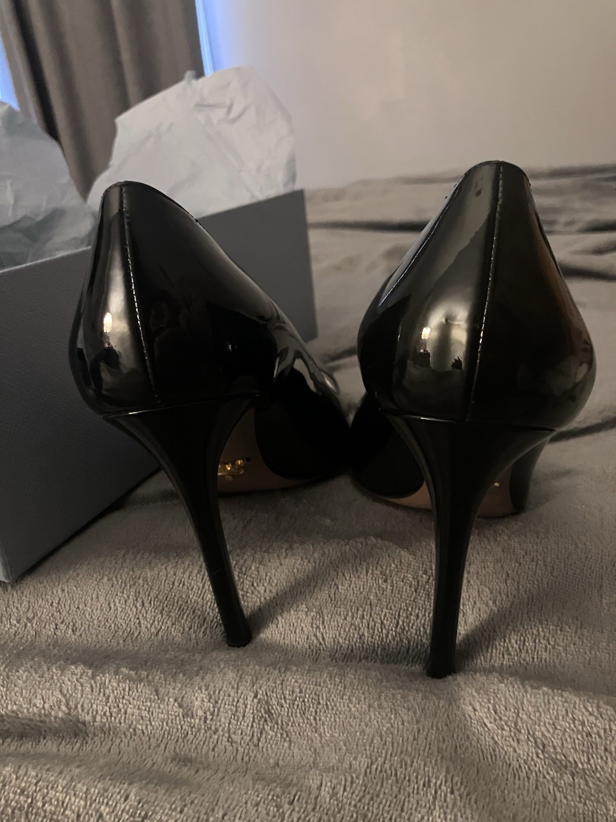Prada Black Patent Leather Pointed Toe Stiletto Pumps Heels Size 37 EU