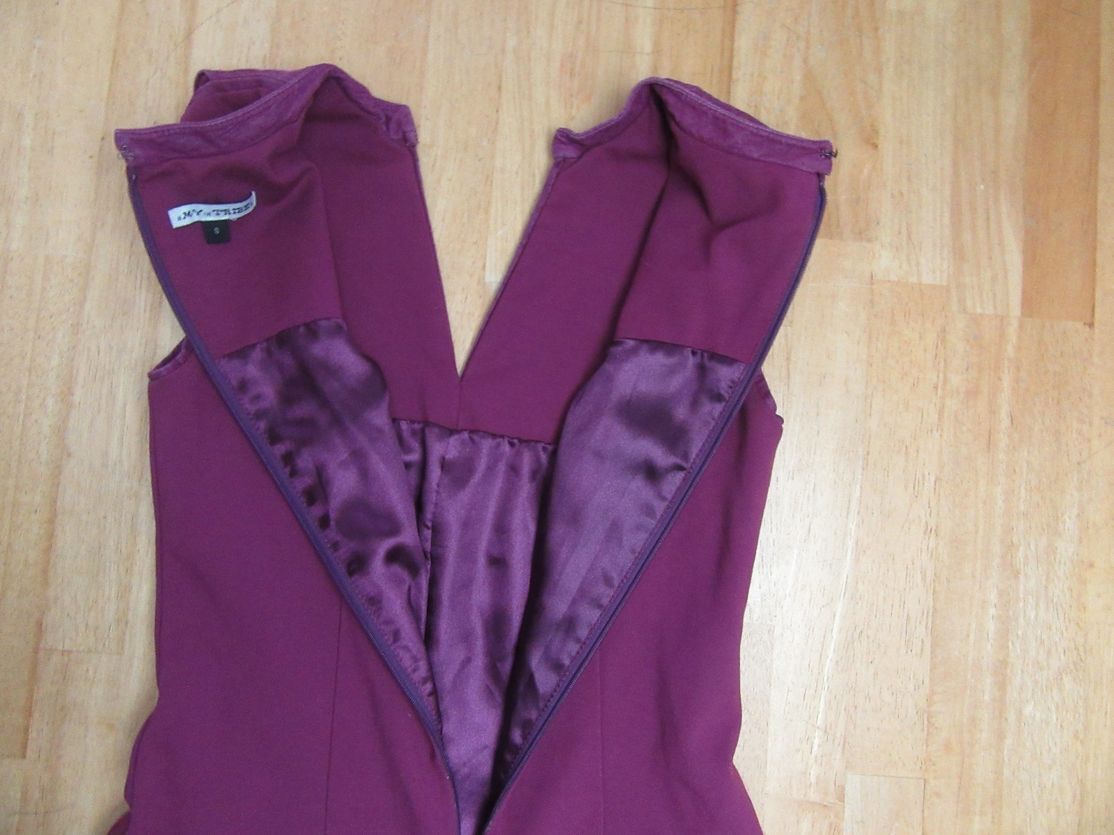 My Tribe V-Neck Real Leather Trim Sleeveless Solid Purple A line Dress Size S