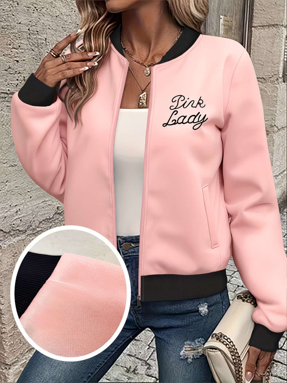Pink Lady Womens Zip Jacket Size 12 14 Colour Block Loose Fit Pockets Coat