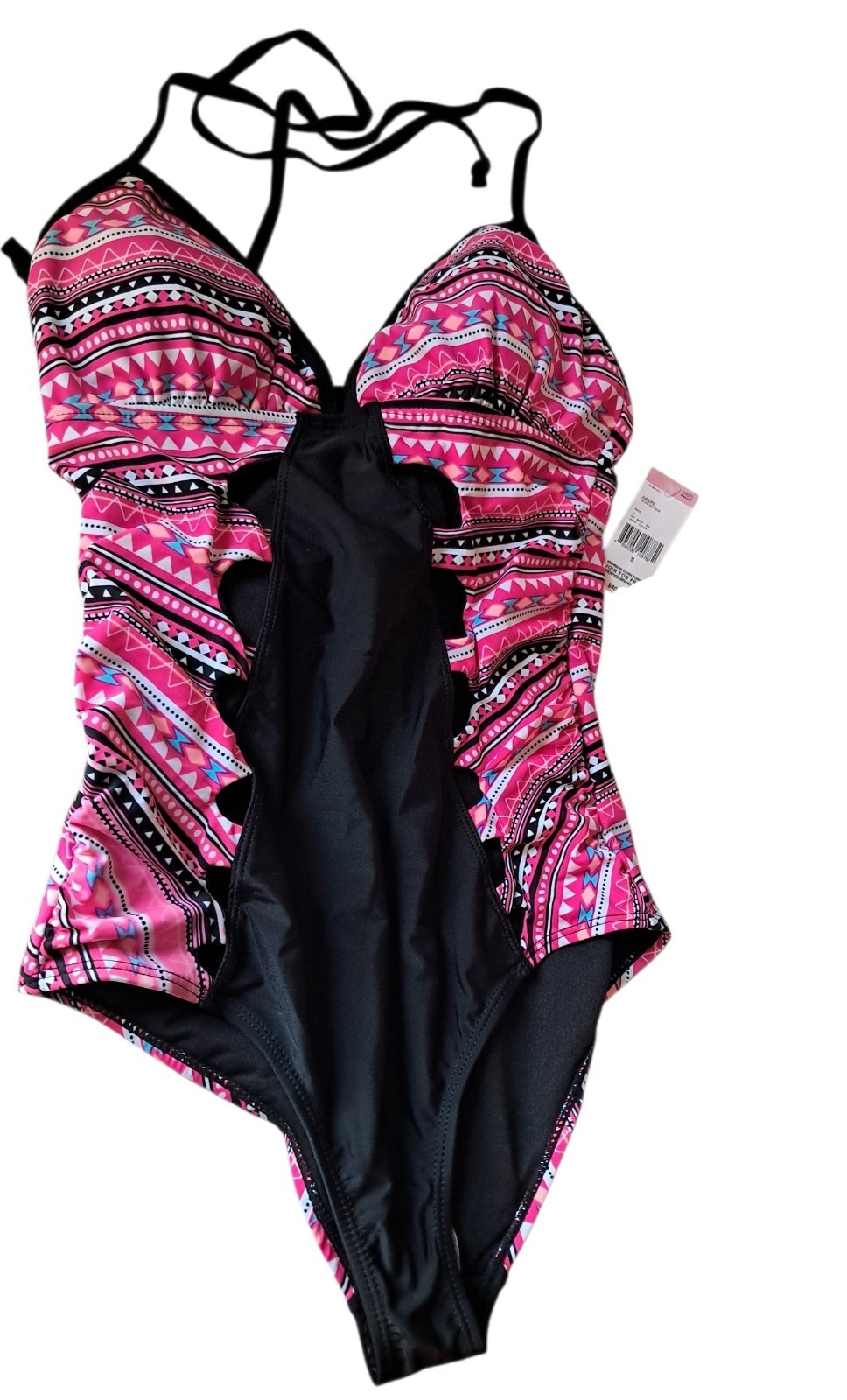 Bongo One-Piece Swimsuit Aztec Print Halter Tie Size Small