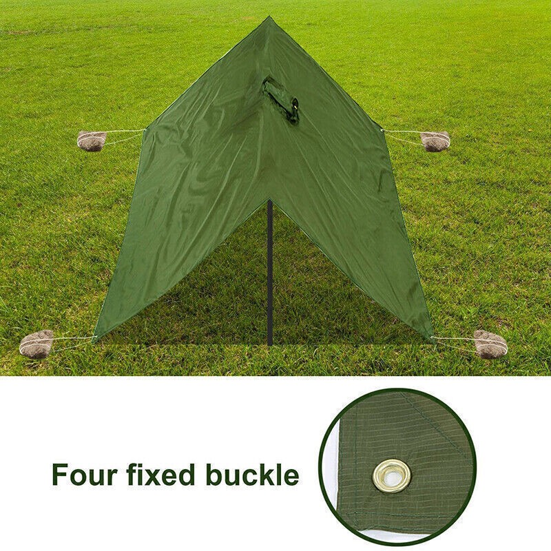 Ripstop Poncho Waterproof Hooded Rain Coat Army Military Camping Hiking Outdoor