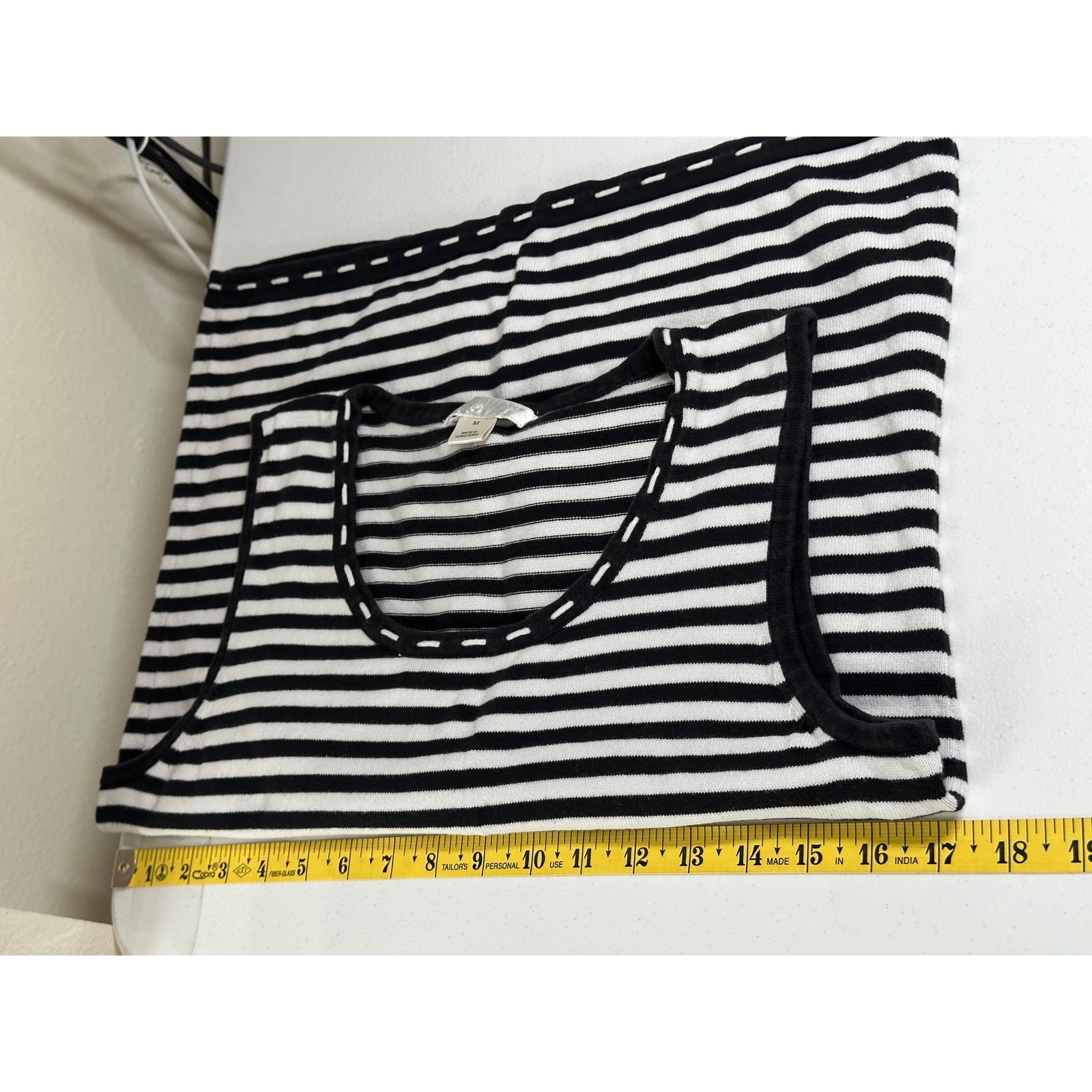 Christopher & Banks Top Womens Medium Black White Stripe Shell Knit Tank Office