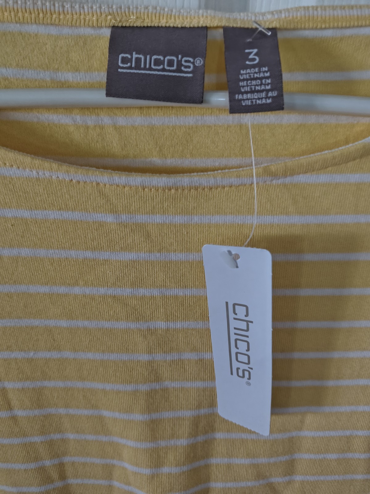 Chico’s NWT Top Size 3 P2P 22 LENGTH 28 Short Sleeve Boat Neck Yellow