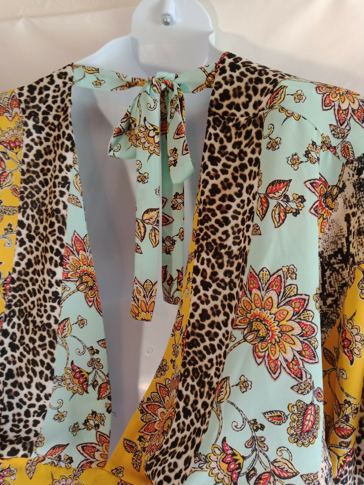 NEW 2X New York & Co XXL Top Animal Print Multi Media Kimono Cut Blouse Mustard