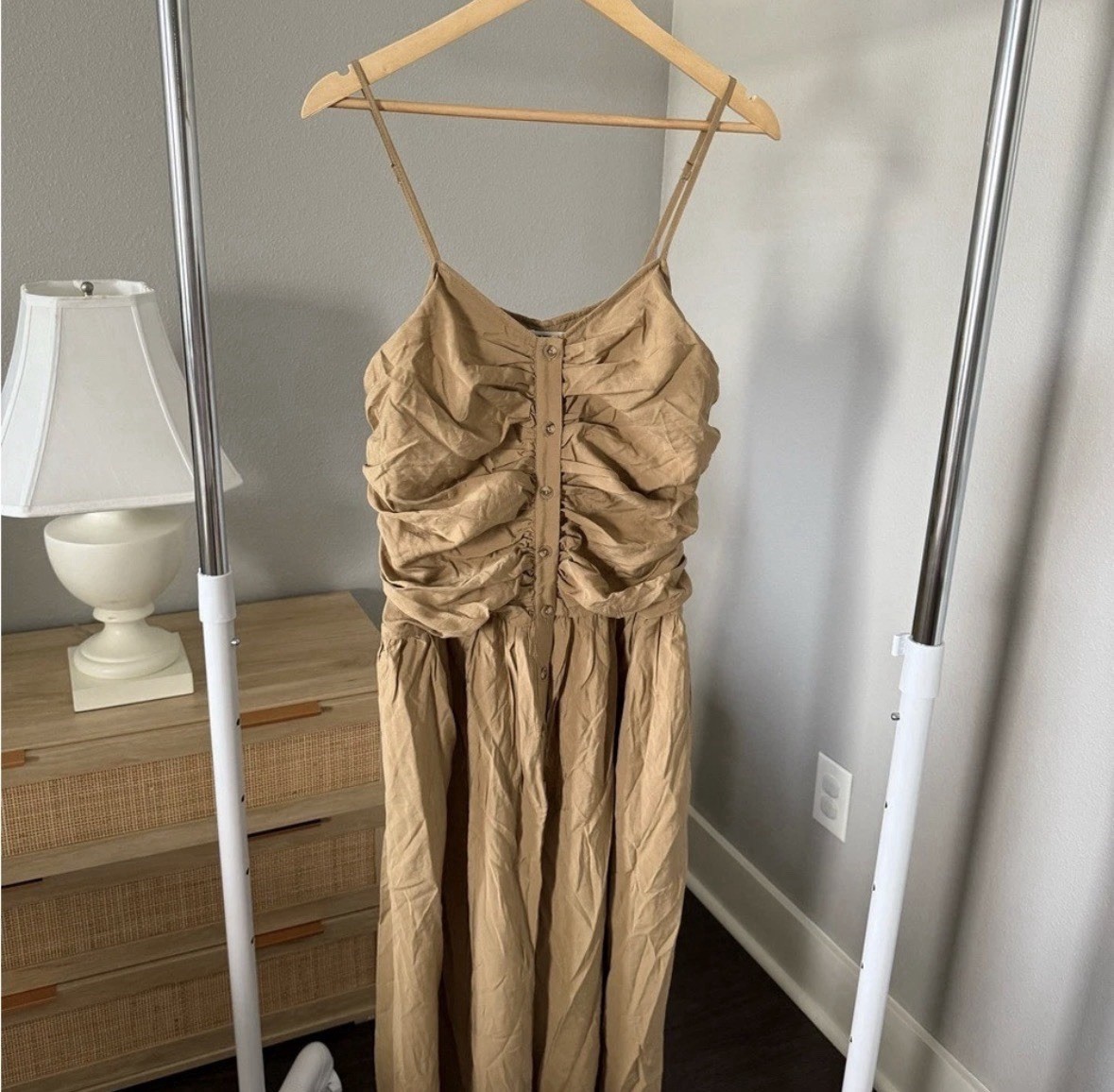 New Future Collective Tan Midi Dress With Ruched Detailing XXL