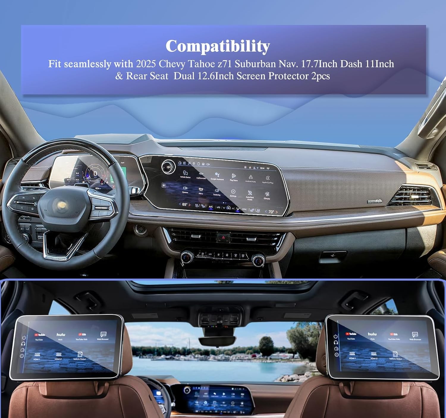 4PC Screen Protector 2025 Tahoe Suburban 17.7″+11″+12.6″ Tempered Glass