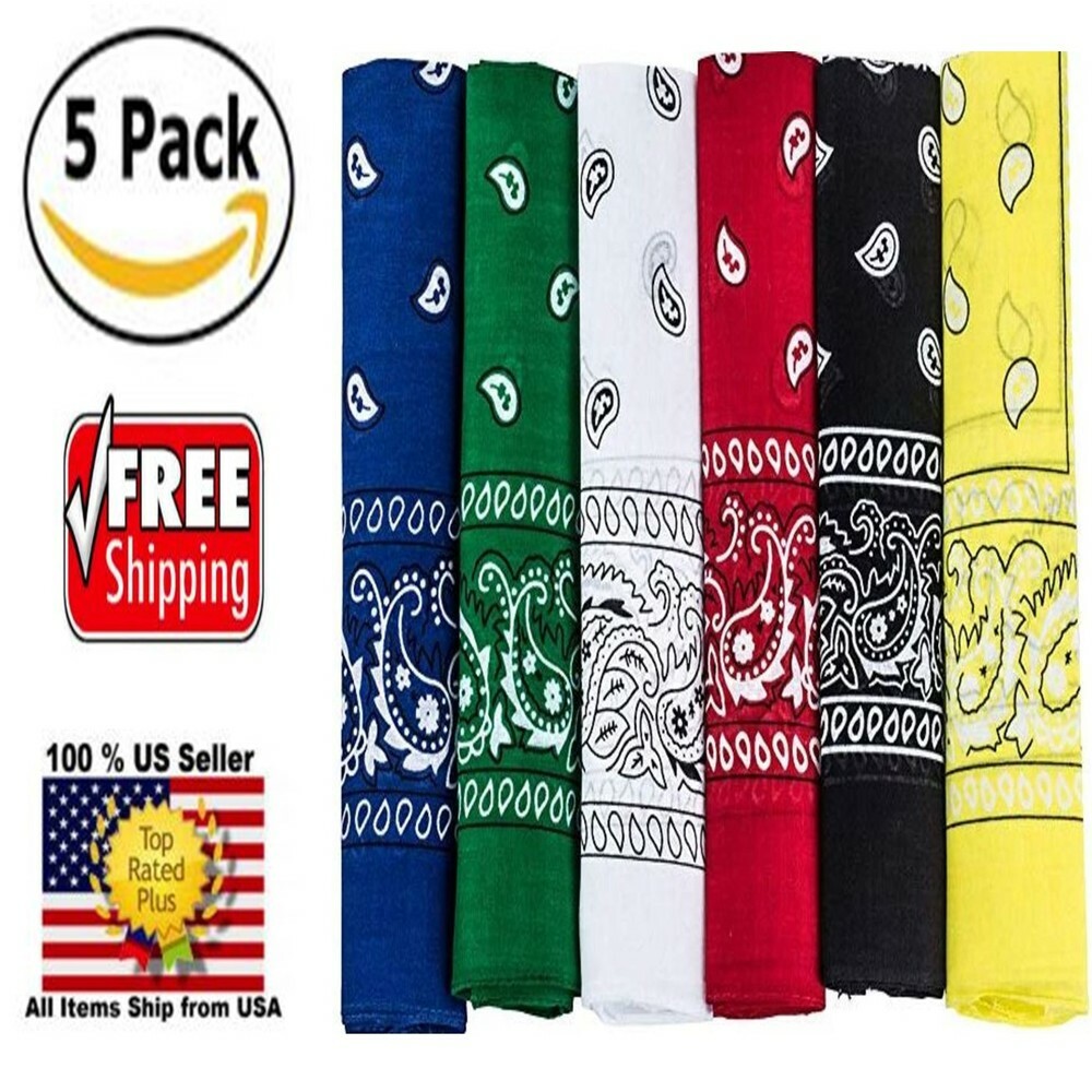 Pack of 5 Large Paisley Western 100% Cotton Printed Bandana – 22 x 22 inches