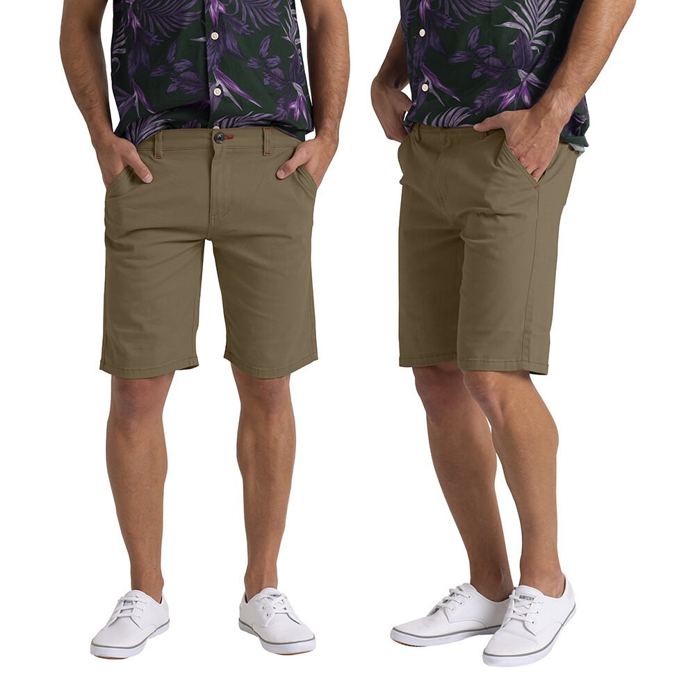 Mens Khaki Chino Shorts Stretch Cotton Slim Fit Casual Summer Half Pants