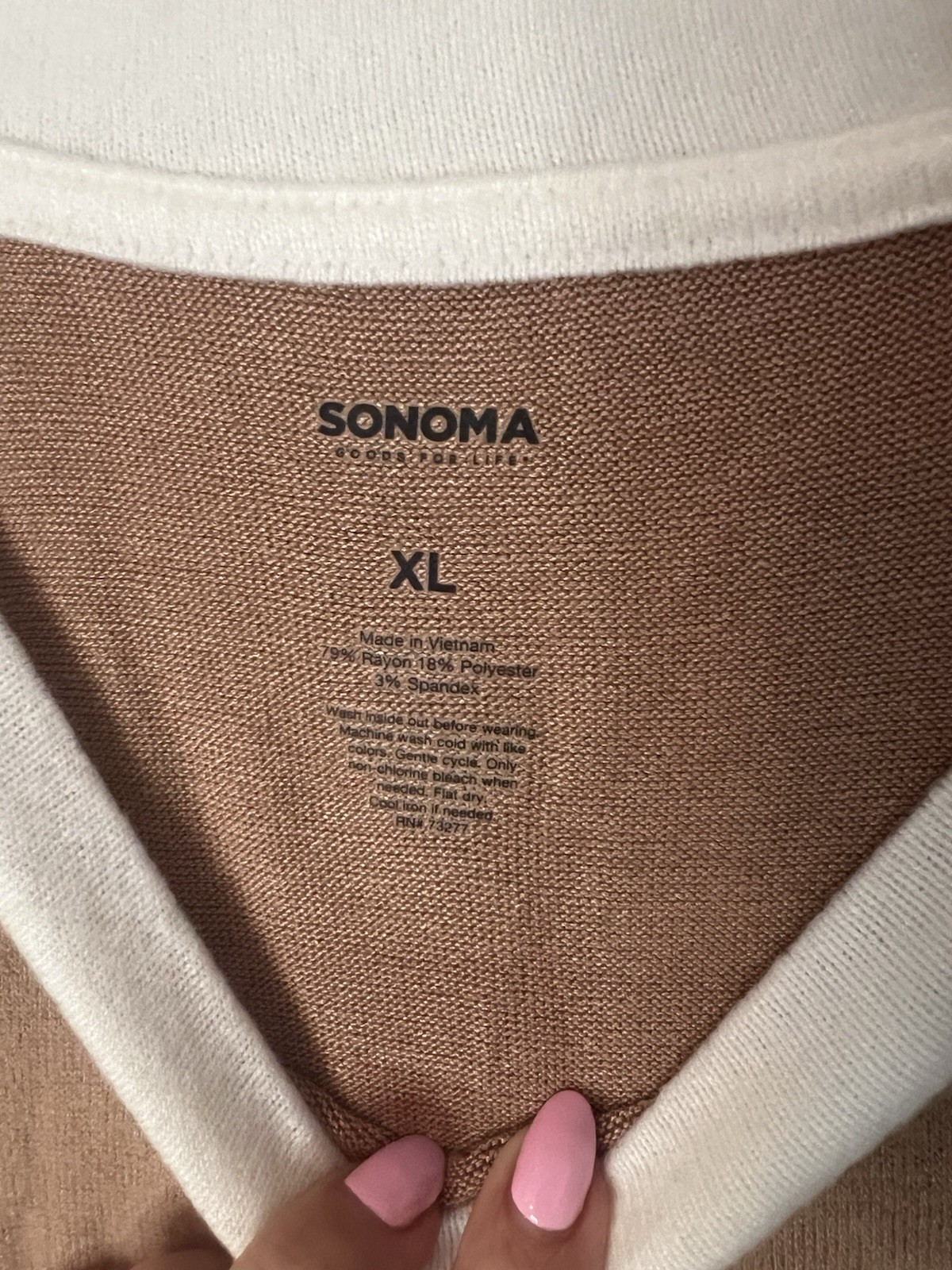 Sonoma Goods For Life Womens Colorblock Knit Crew Neck Raglan Top XL Tan White