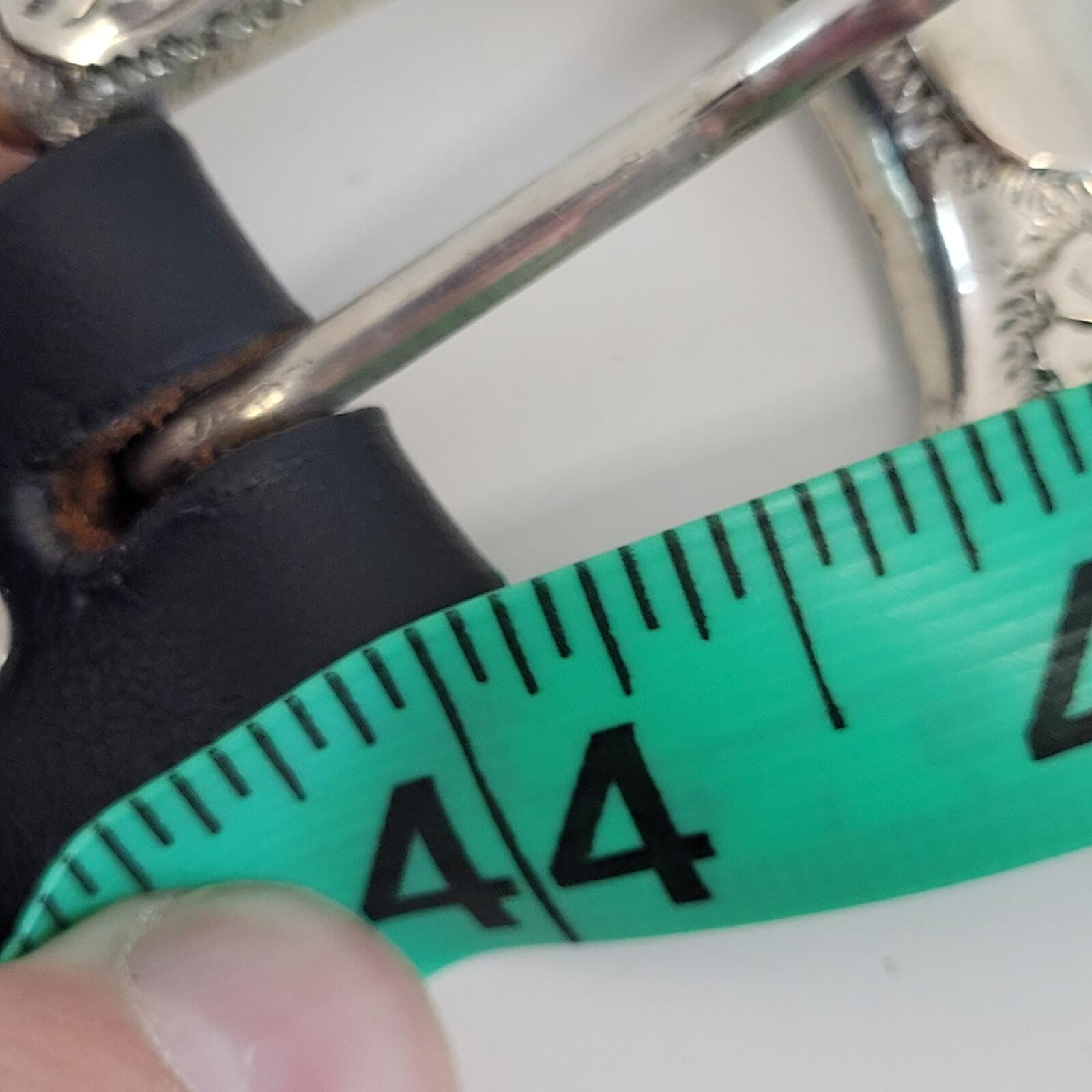 Mexico Sterling Silver Buckle Black Leather Belt Mexican/Western 36″ Waist Vtg