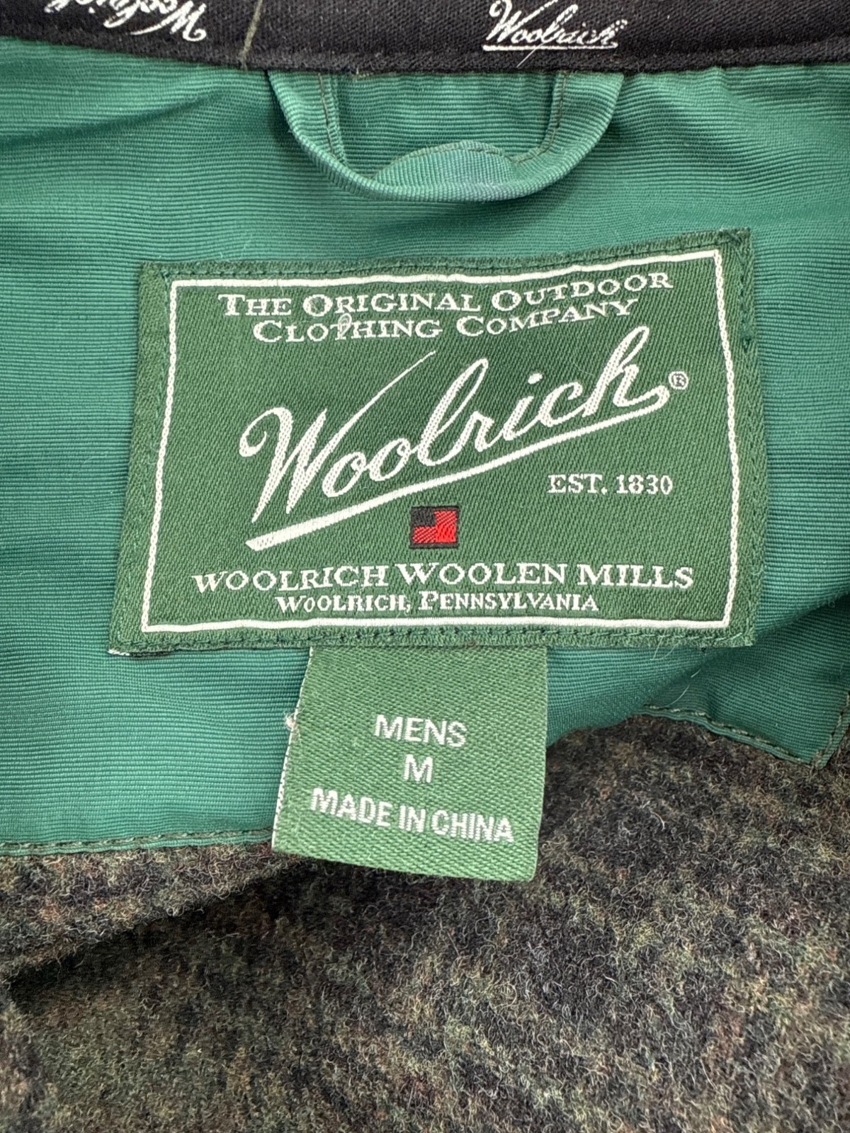 Woolrich Mens Outdoor Wool Jacket M Green Made In China