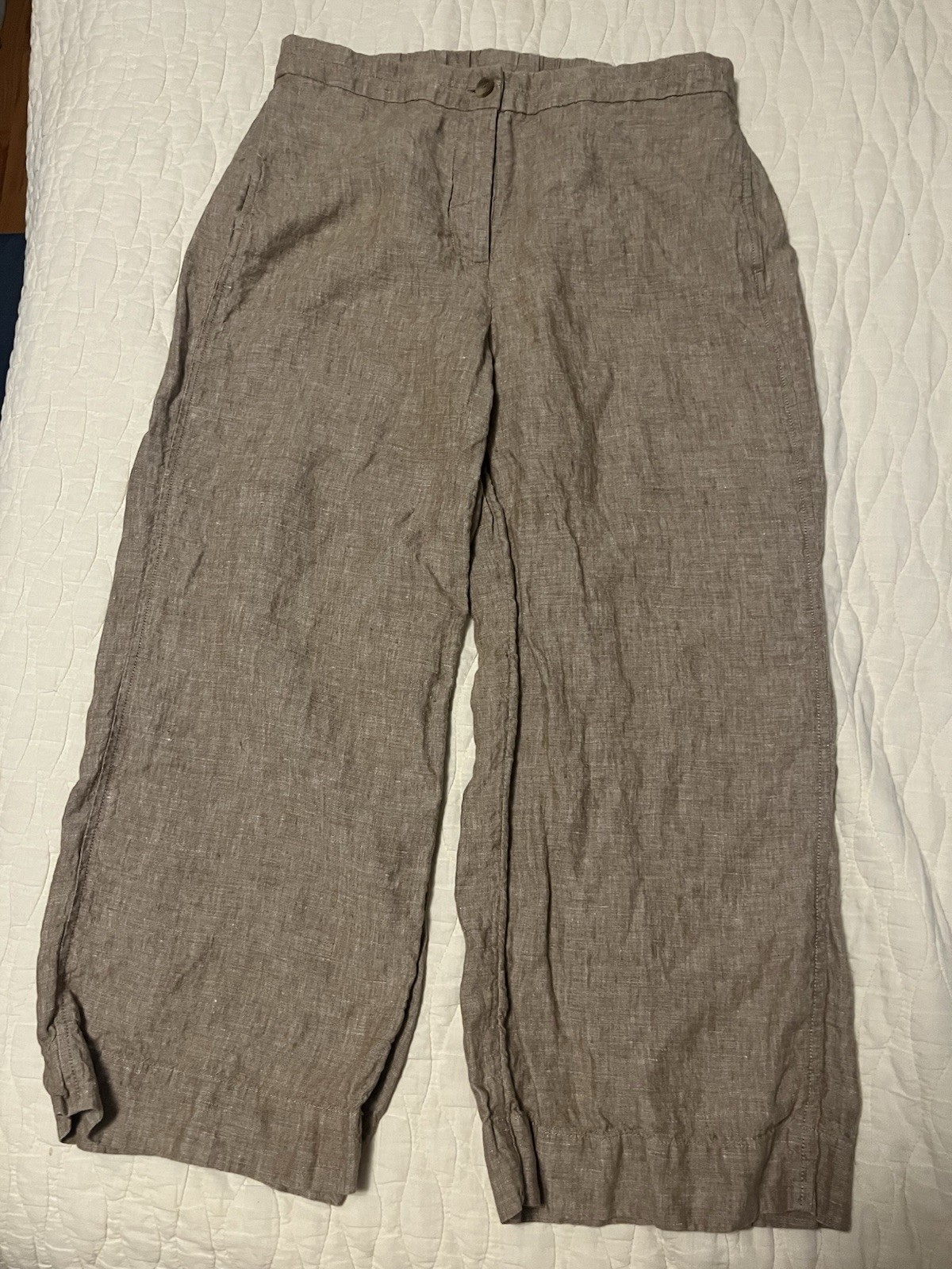J. Jill love linen 100% linen wide leg cropped pants women’s size medium tan