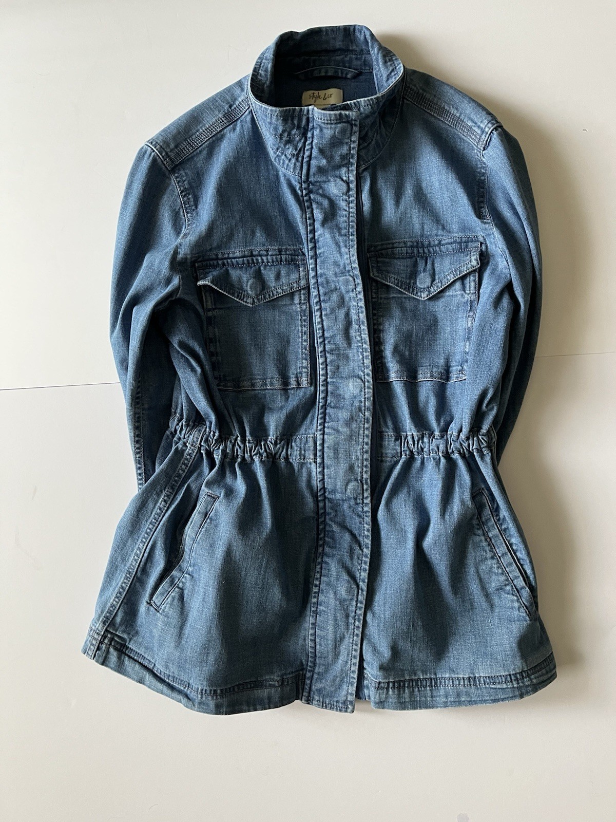 Stylish Ladies Jean Jacket Small by Style And Company Drawstring waist